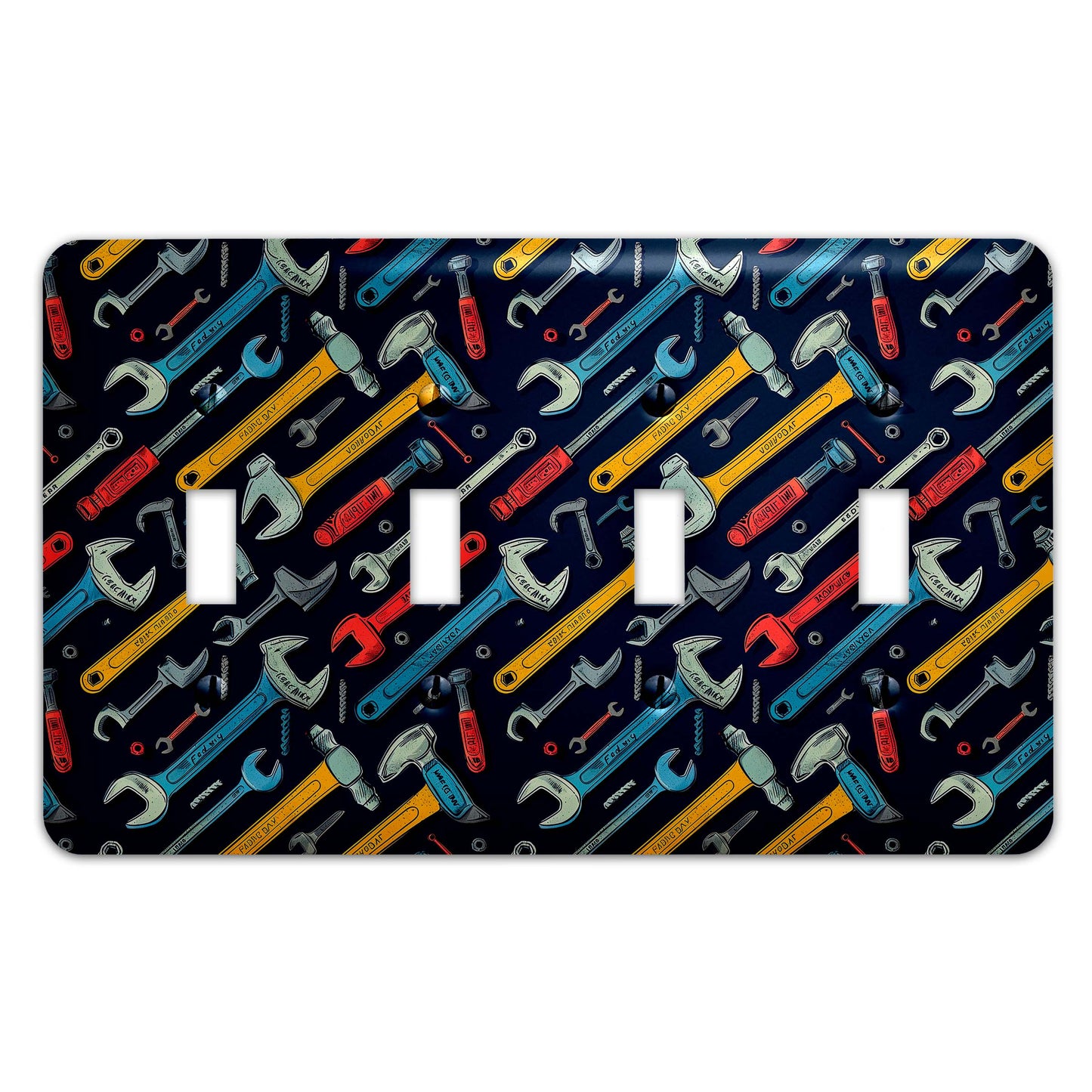 a light switch cover with a pattern of tools on it