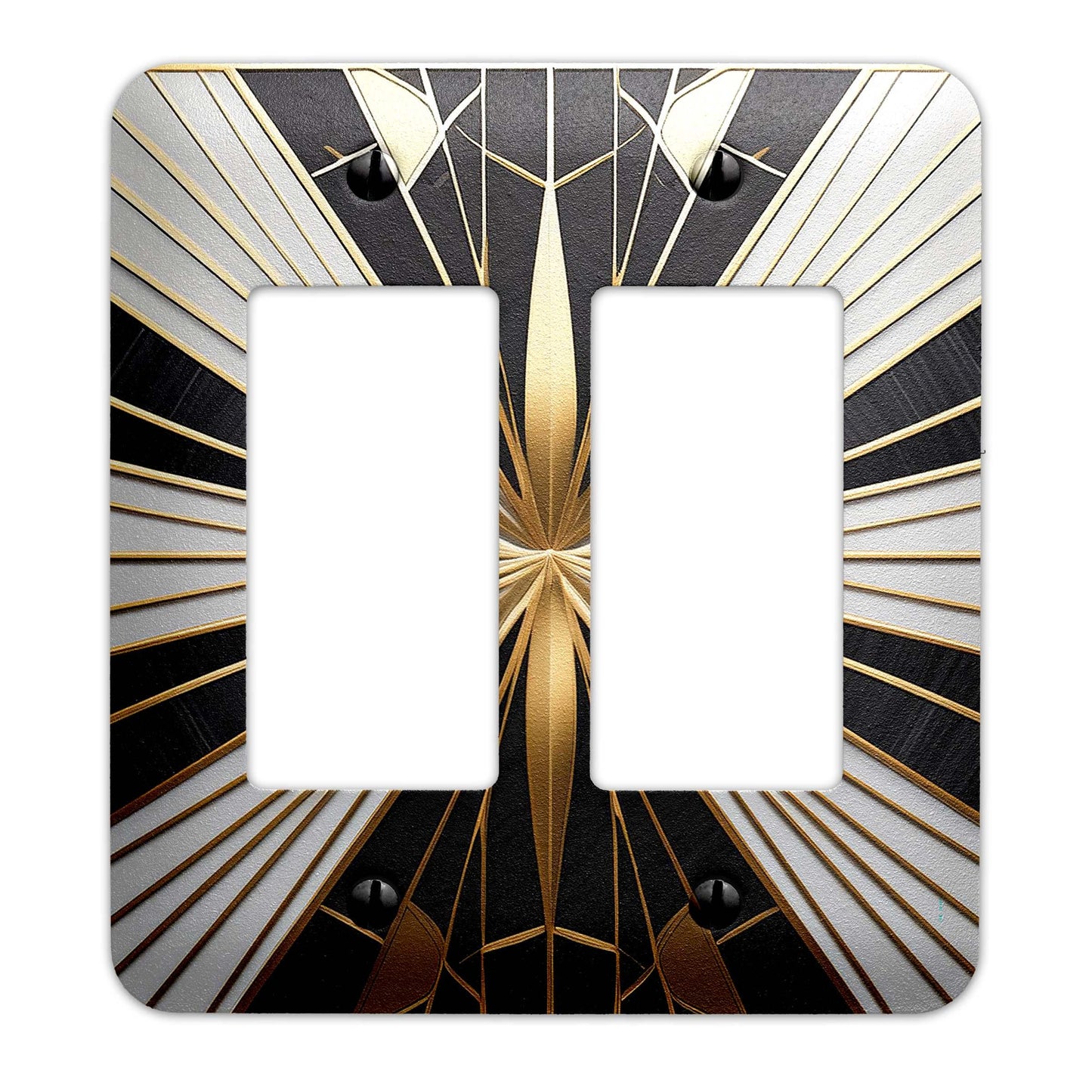 Metal Decorative Light Switch Plate Cover - Art Deco Gold and White - Several Sizes Available #5249