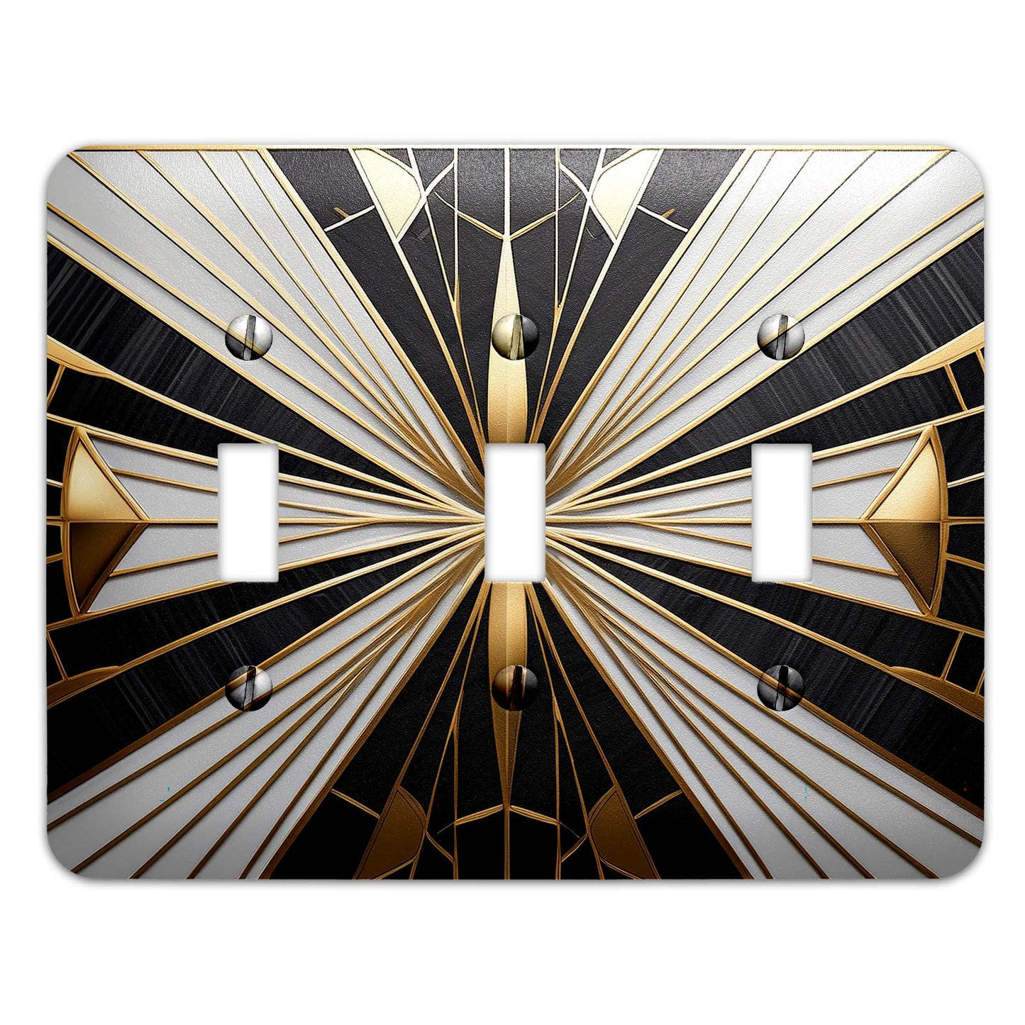 Metal Decorative Light Switch Plate Cover - Art Deco Gold and White - Several Sizes Available #5249
