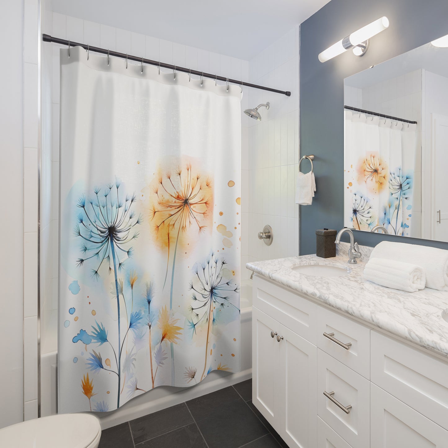 Shower Curtain - Watercolor Dandelions Design , Bath Decor, Coastal Themed Decor #5046