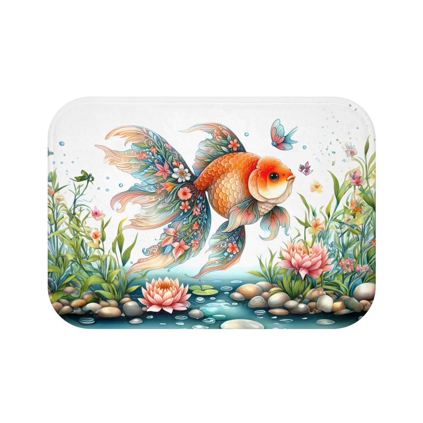 Playful Goldfish in a Pond Colorful Bath Accent Rug - Bath Mat, Non-Slip #5152