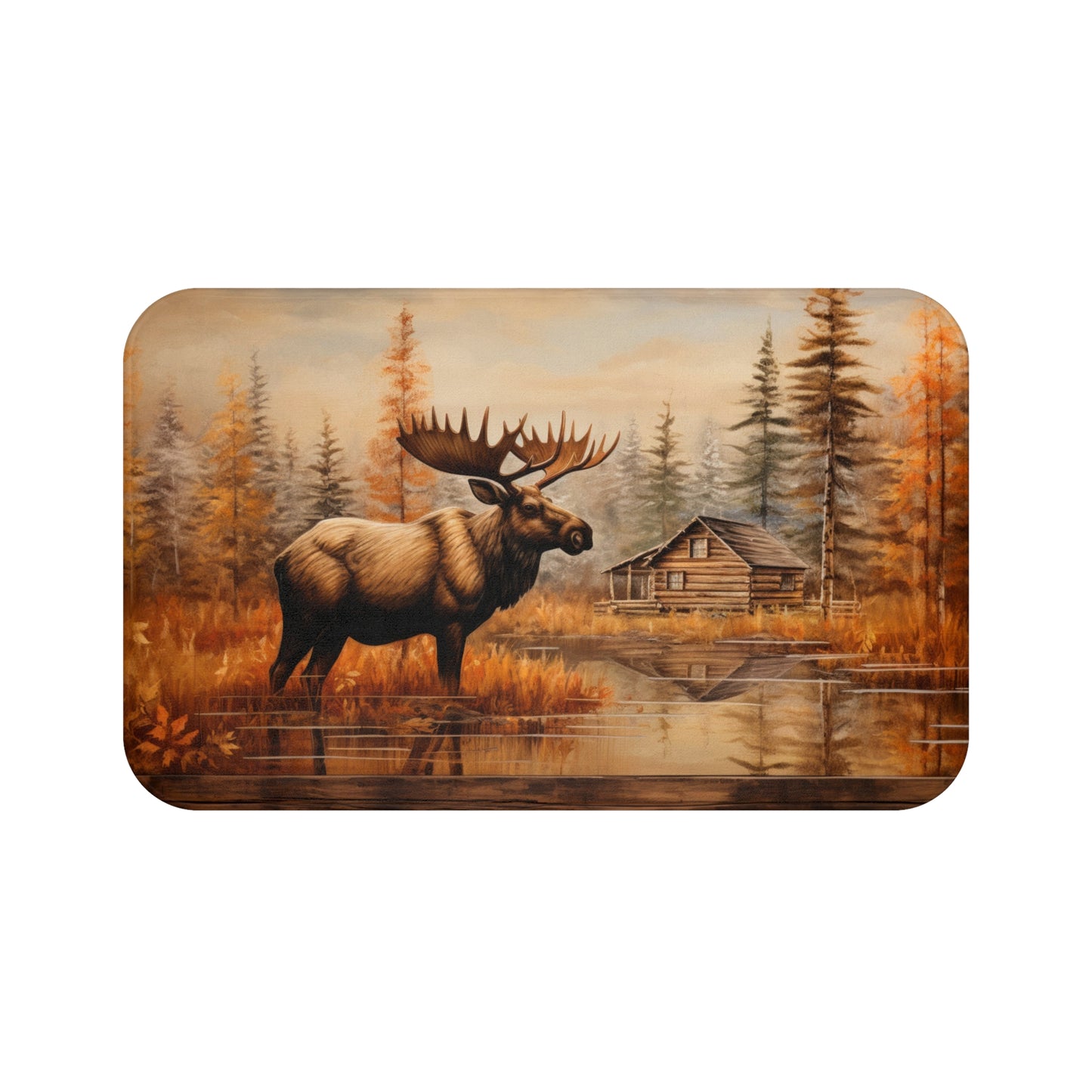 Rustic Cabin with Moose Bath Mat - Non-Slip Rug, Bathroom Decor, Half Bath, Home Accessories #4746