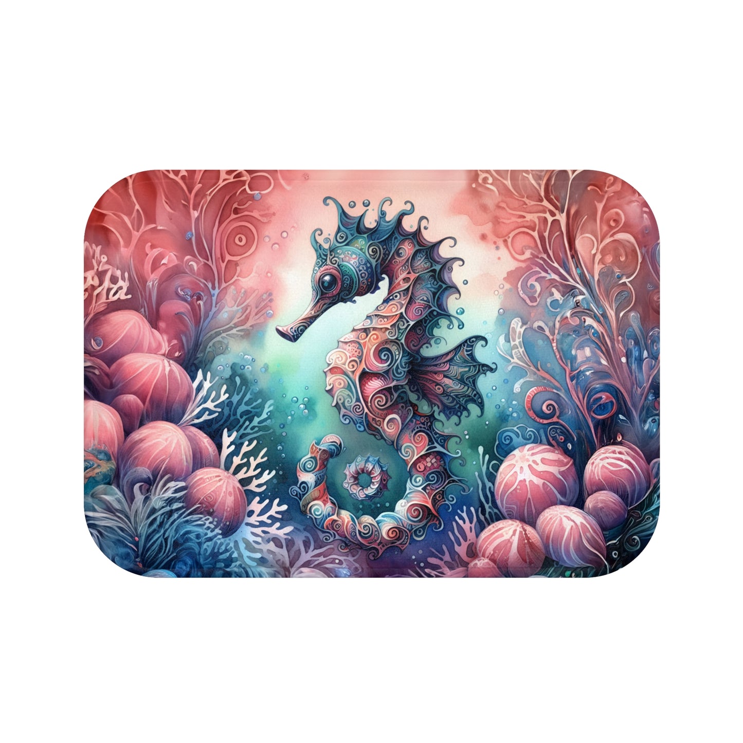 Mystical Seahorse Colorful Bath Accent Rug - Bath Mat, Non-Slip, Beach Decor, Ocean Decor #5155