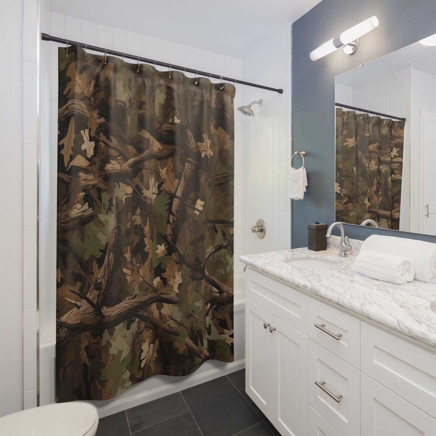 Camouflage in Nature Shower Curtain, Nature-Inspired Bathroom, Rustic Bath Decor, Hunting Enthusiast #5115