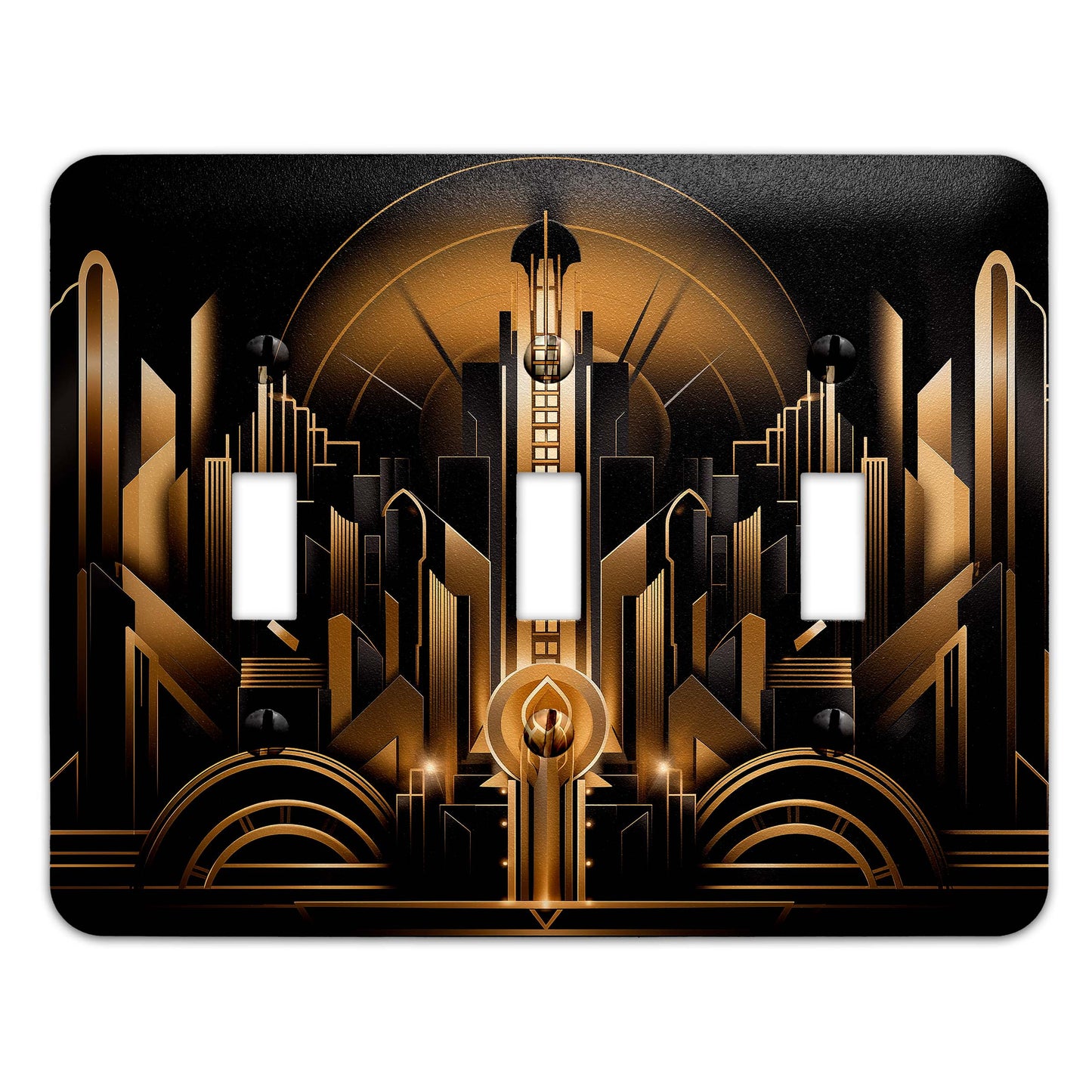 a black and gold art deco light switch plate cover