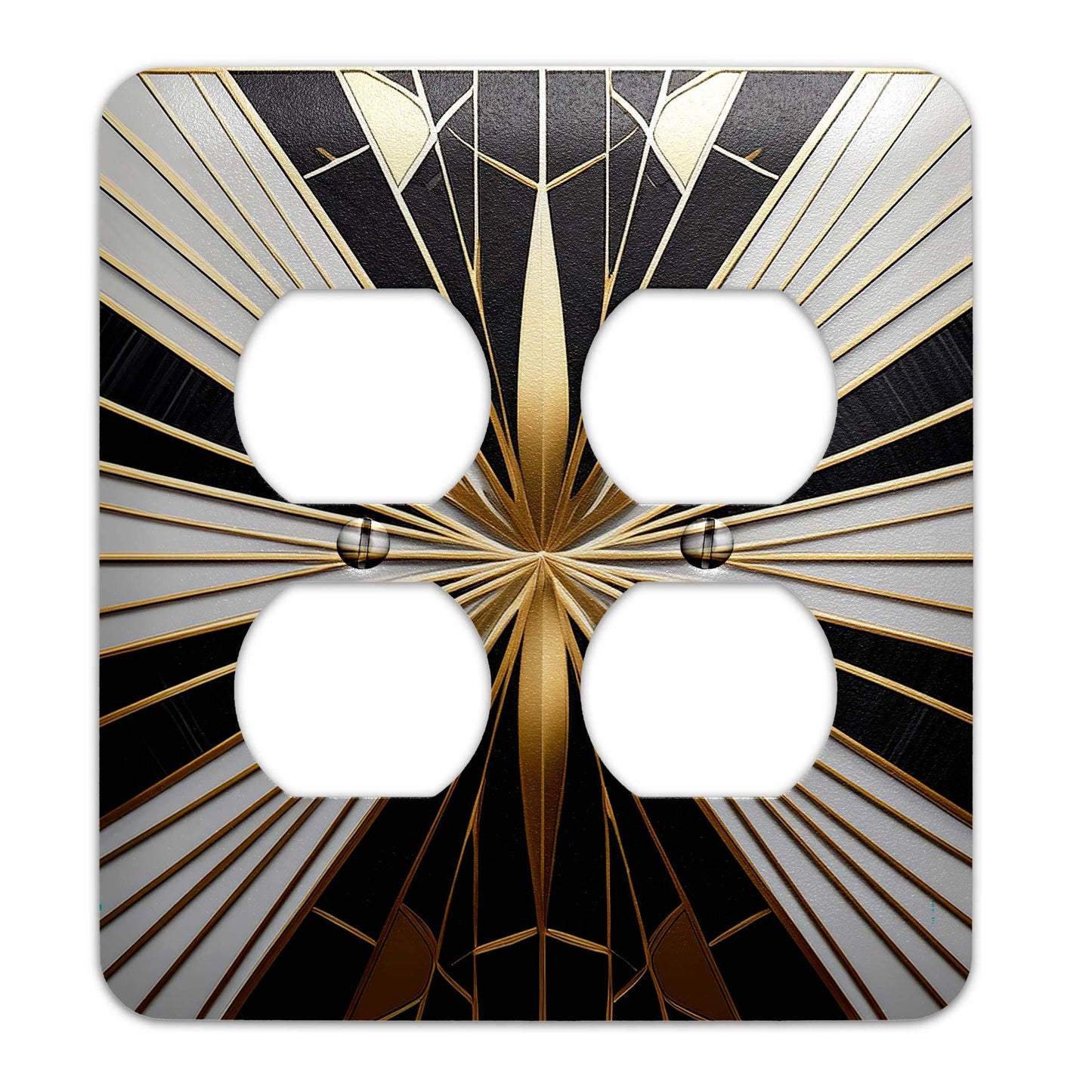 Metal Decorative Light Switch Plate Cover - Art Deco Gold and White - Several Sizes Available #5249