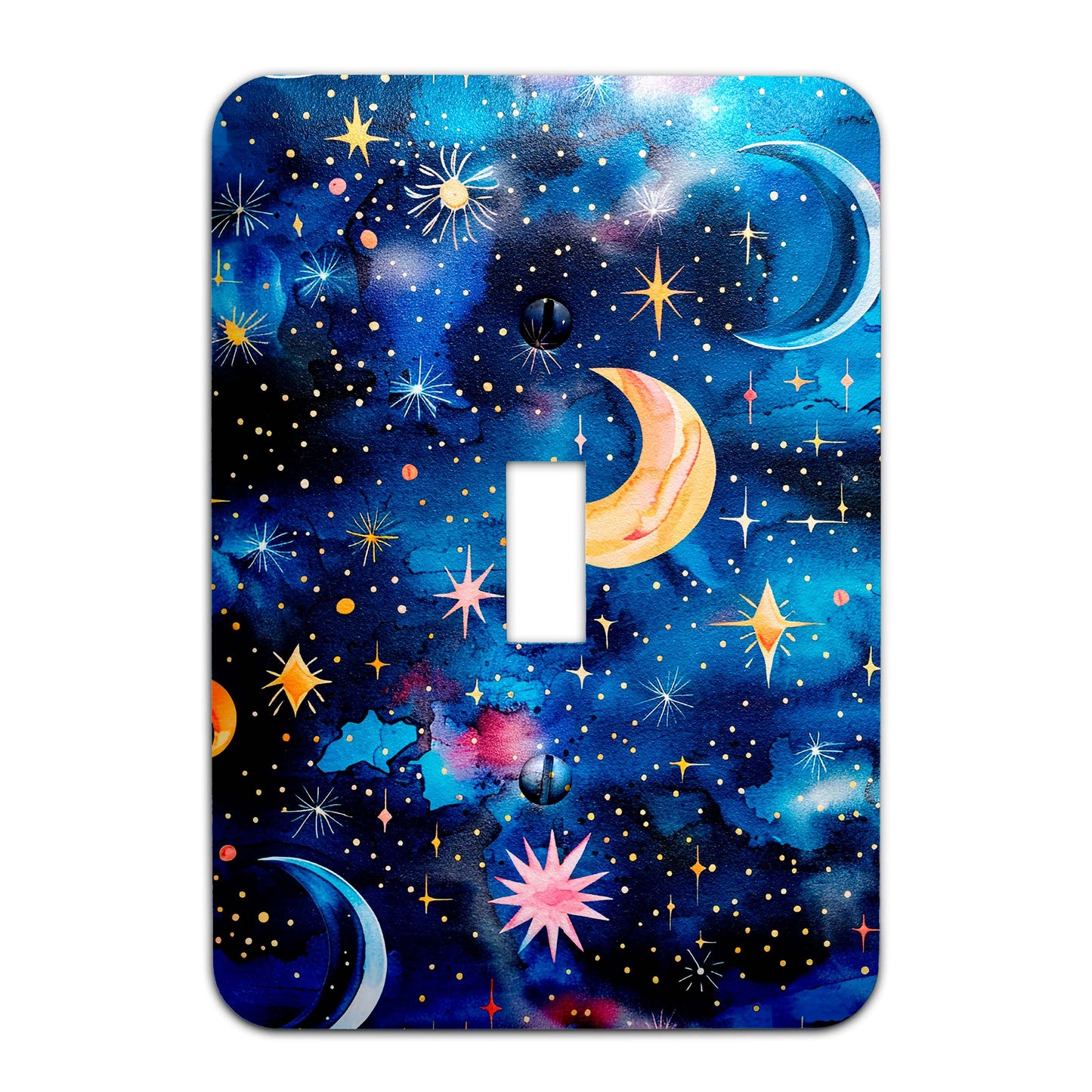a light switch cover with a painting of stars and the moon