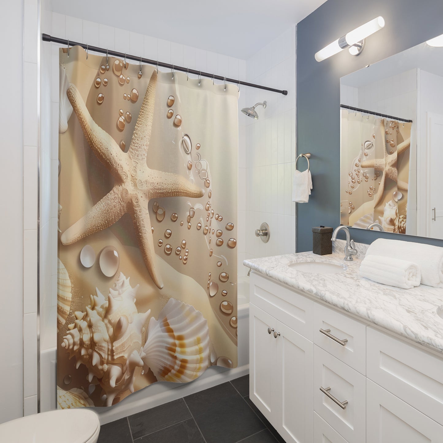 Shower Curtain - Sea Shells in the Sand , Bath Decor, Unique Housewarming Gift, Beach Decor #5051