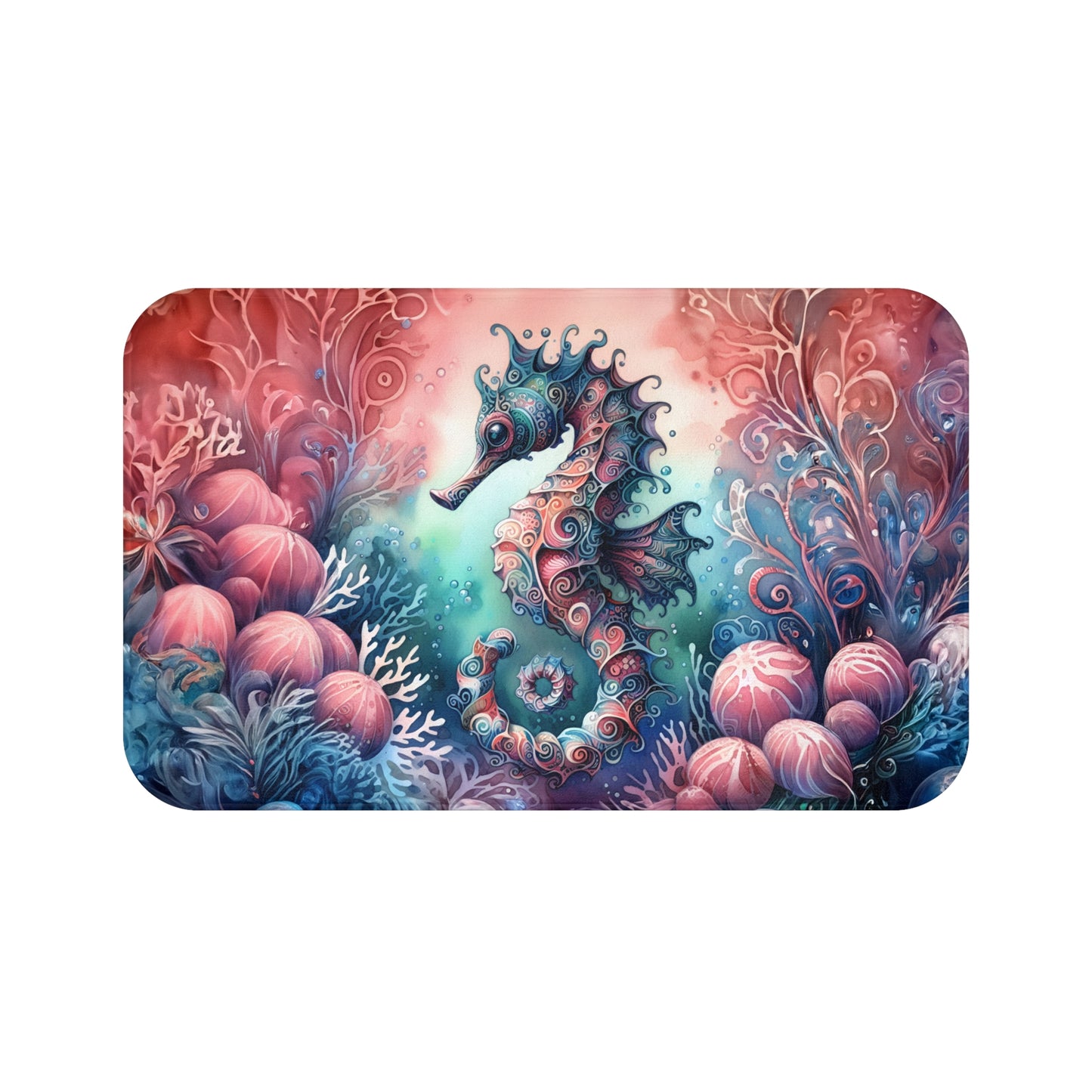 Mystical Seahorse Colorful Bath Accent Rug - Bath Mat, Non-Slip, Beach Decor, Ocean Decor #5155