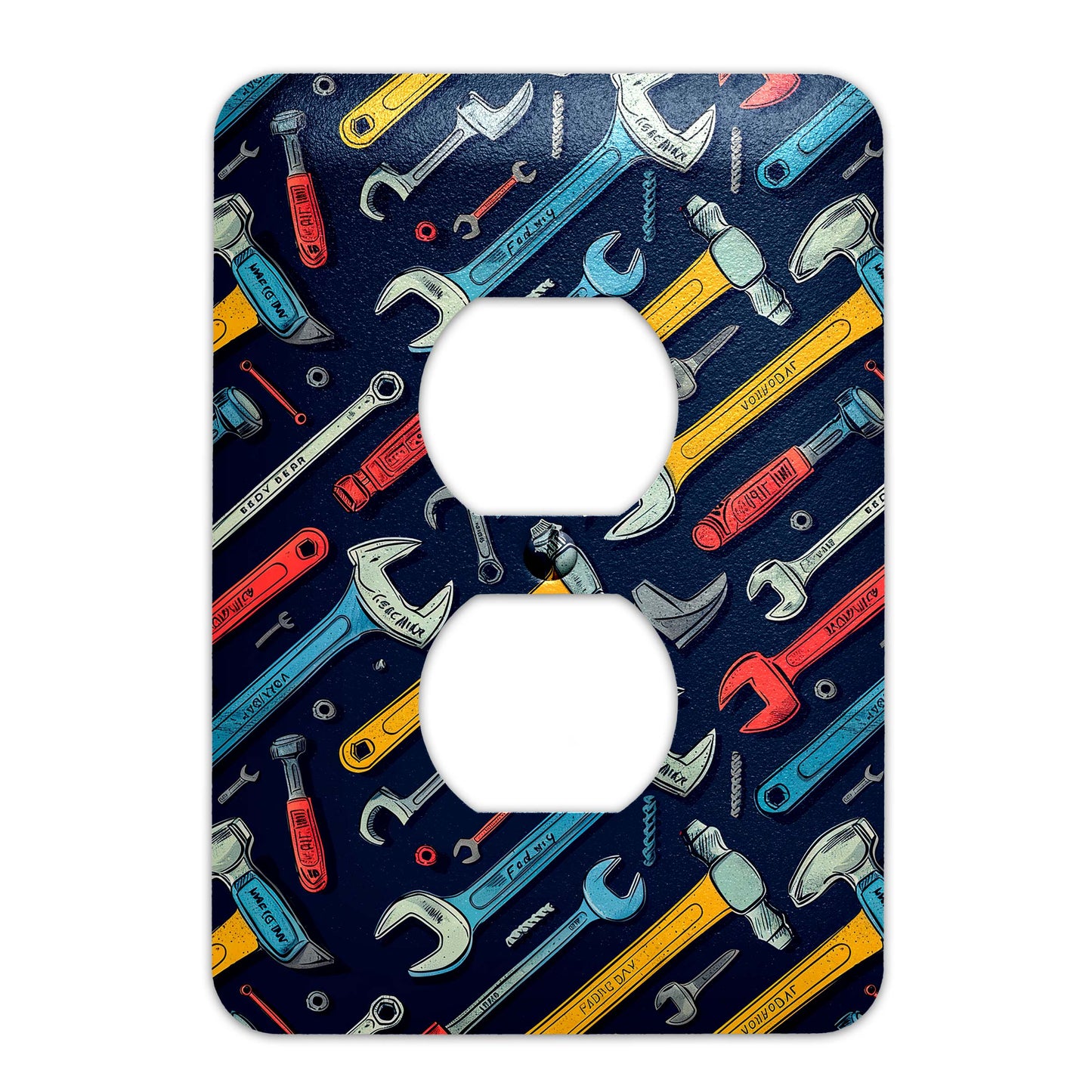 a light switch cover with a pattern of tools on it