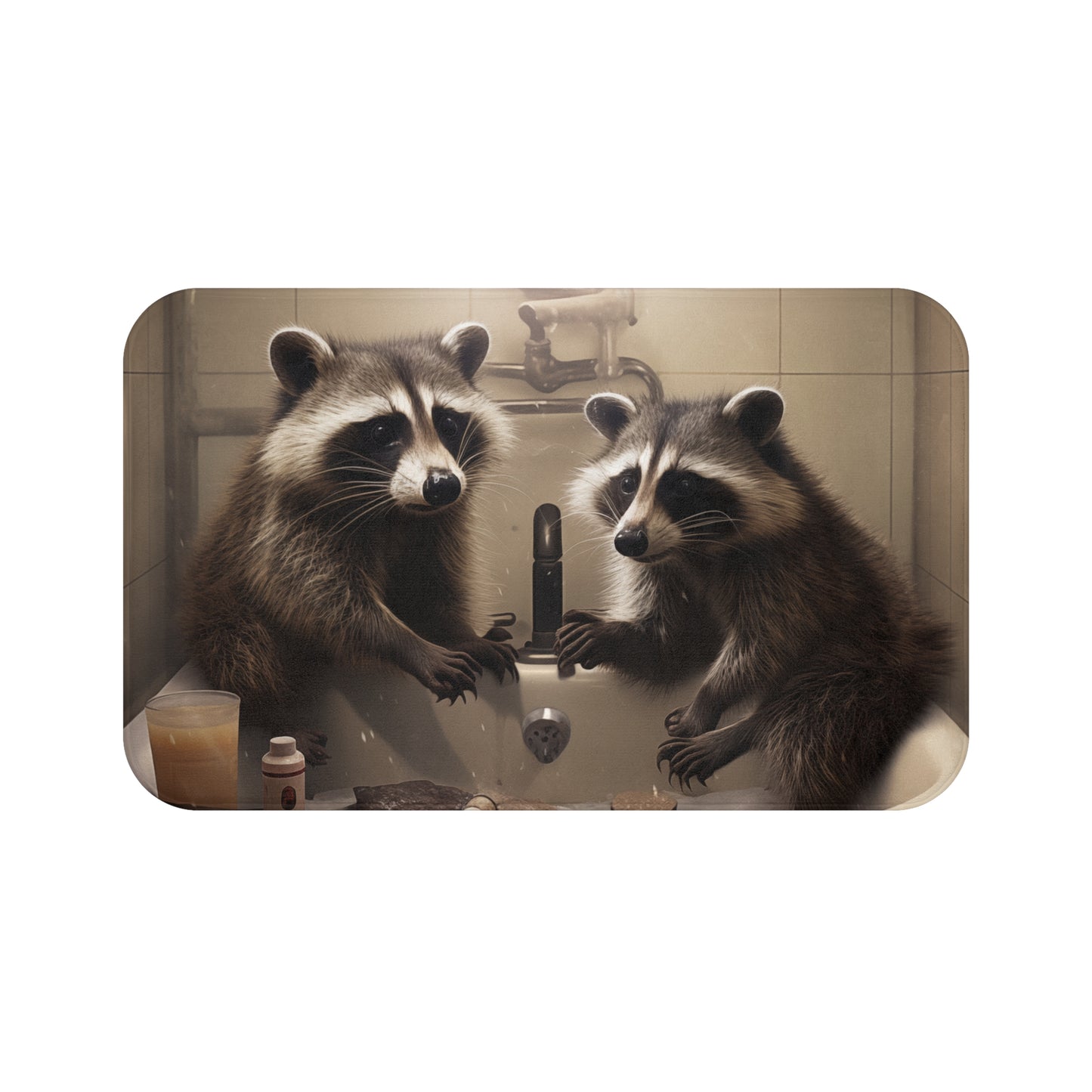 Funny Bath Mat - Non-Slip Rug, Bathroom Decor, Half Bath, Home Accessories, Bathing Raccoons, #5147