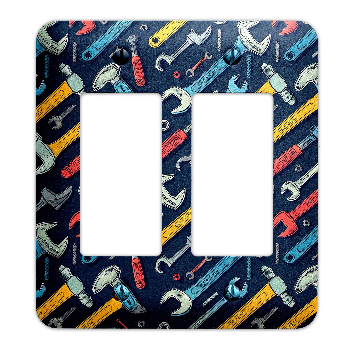 a light switch cover with a pattern of tools on it