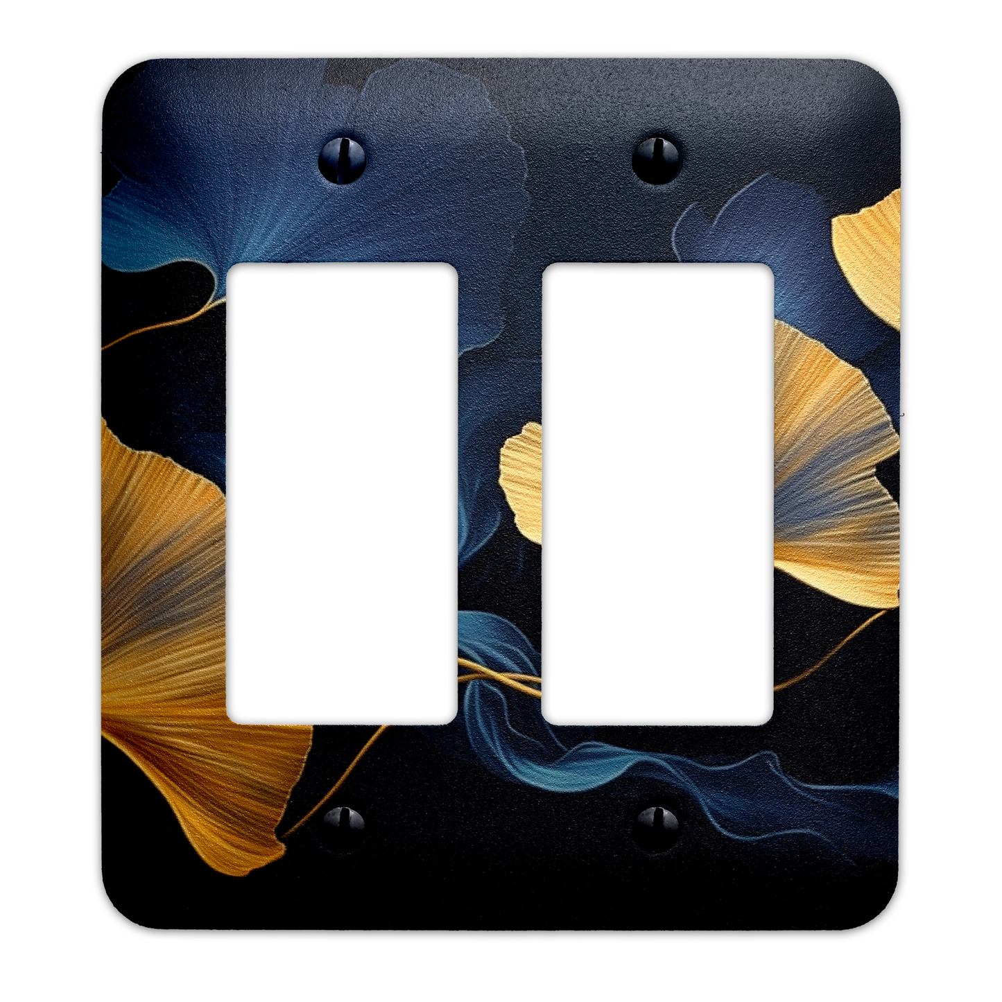 Elegant Blue and Gold Gingko Leaves Light Switch Cover - Metal SwitchPlate, Multiple Sizes - #5271