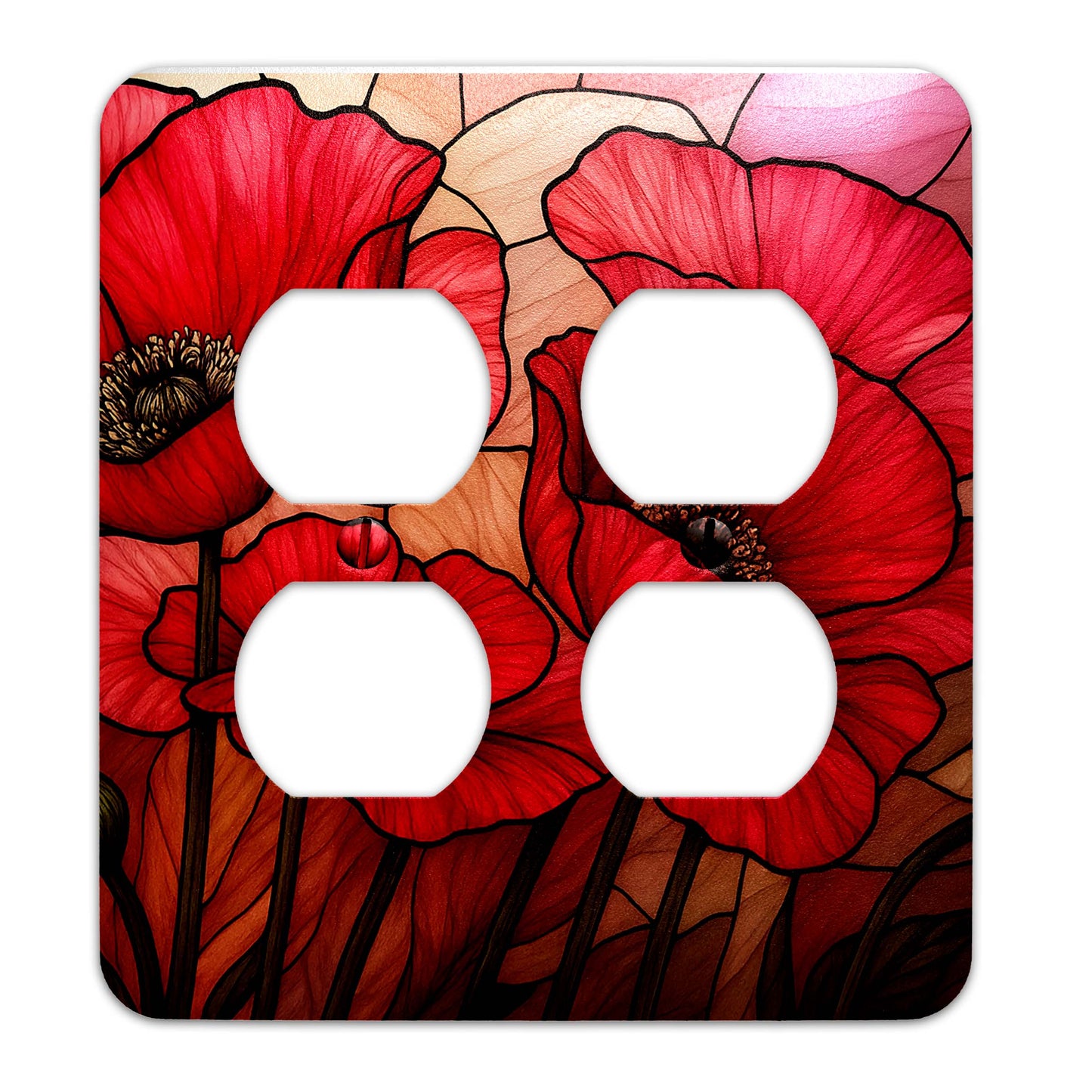 Switch Plate Cover - When Poppies Dream Faux Stained Glass Design – Metal Light Switch, Multiple Sizes, Home Decor - #5396