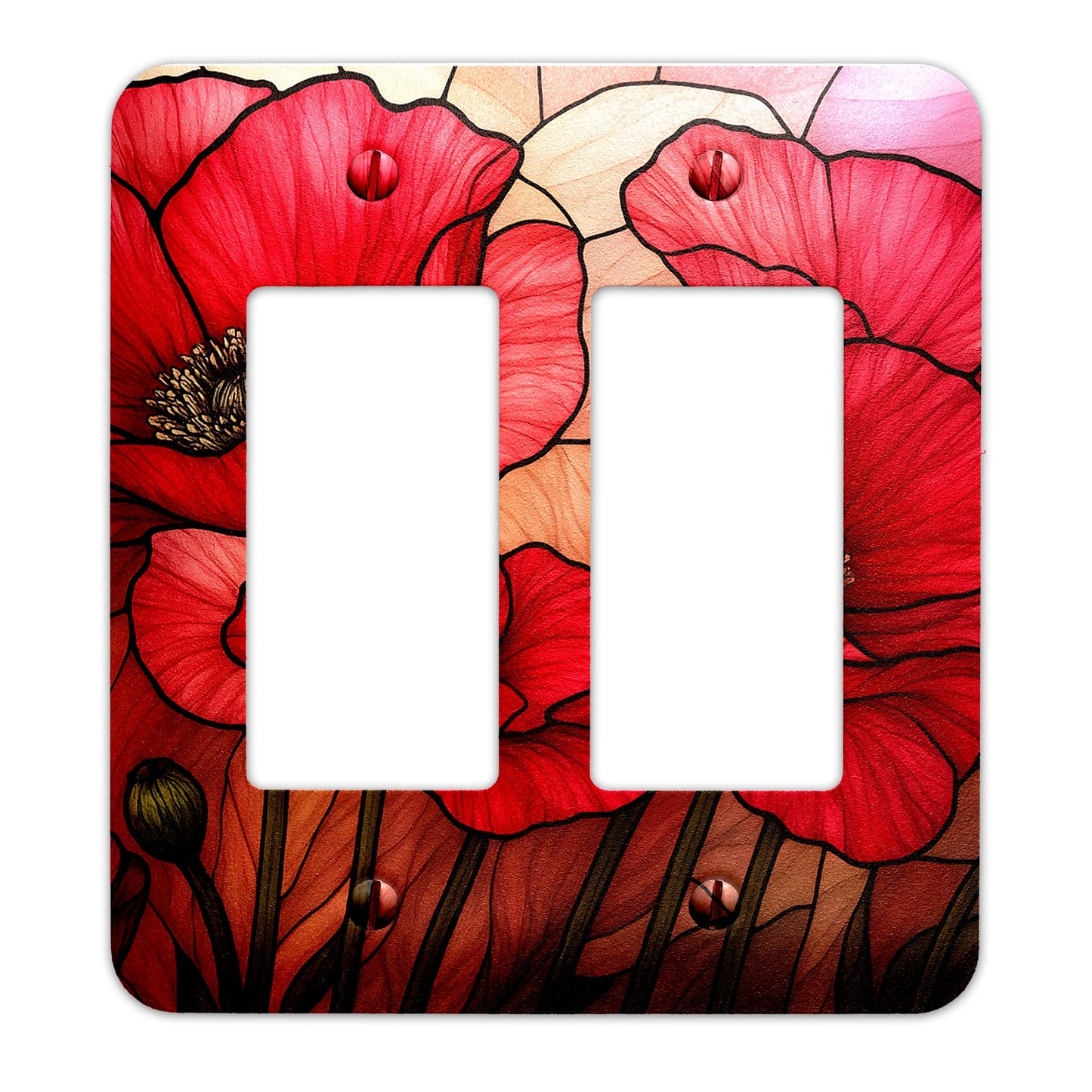 Switch Plate Cover - When Poppies Dream Faux Stained Glass Design – Metal Light Switch, Multiple Sizes, Home Decor - #5396