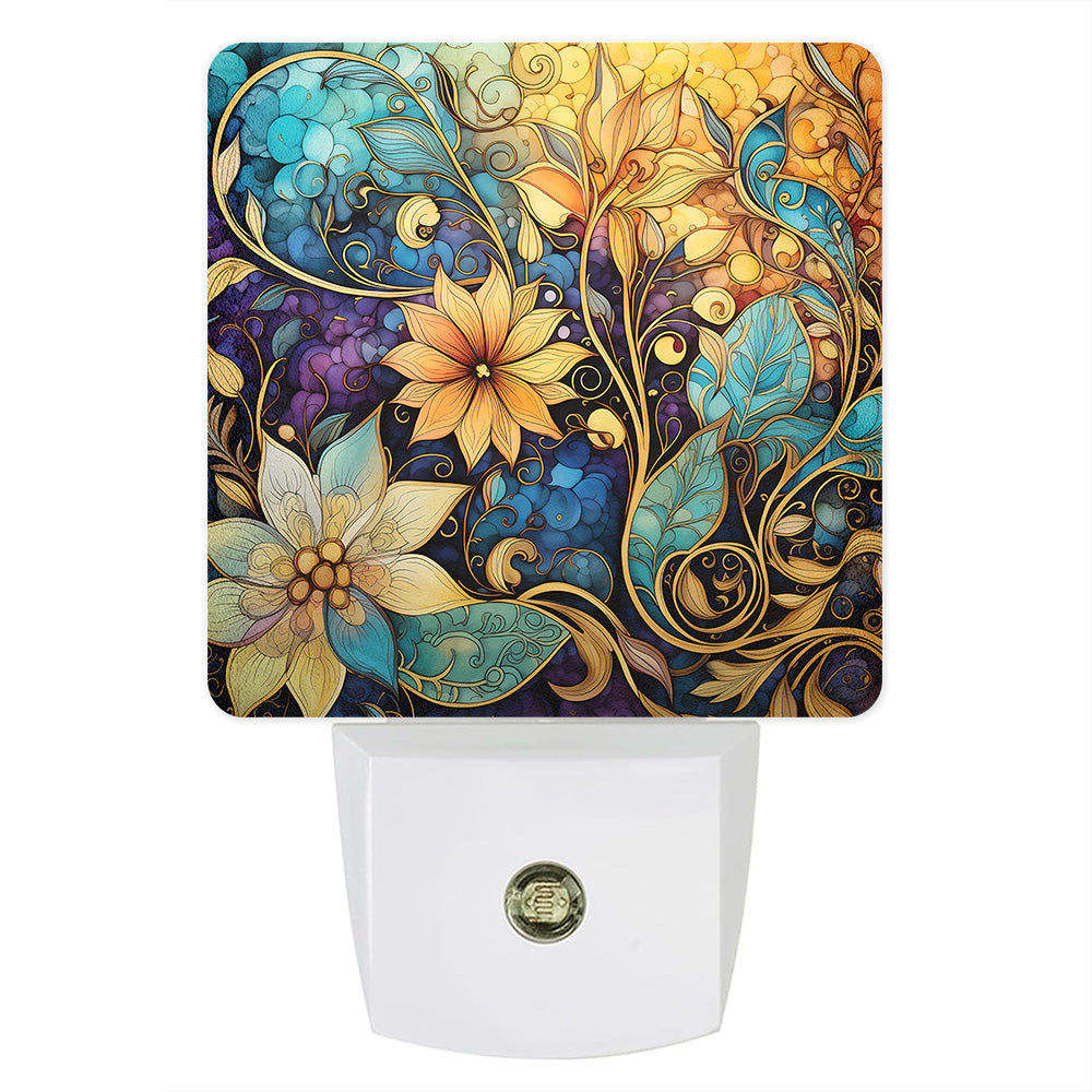 Whimsical floral abstract LED night light with dusk-to-dawn sensor, decorative plug-in nightlight for bedroom, artistic home decor with soft glow.