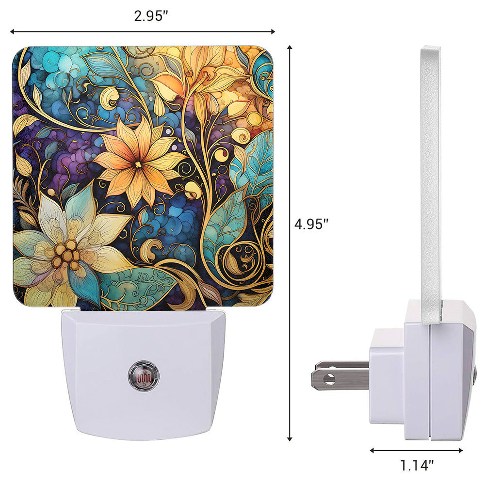 Whimsical floral abstract LED night light with dusk-to-dawn sensor, decorative plug-in nightlight for bedroom, artistic home decor with soft glow.