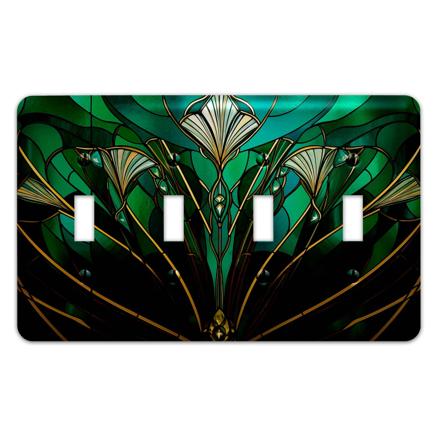 Emerald Bloom Decorative Switchplate | Metal Light Switch Cover, Multiple Sizes, Wall Art, Home Decor - #5382
