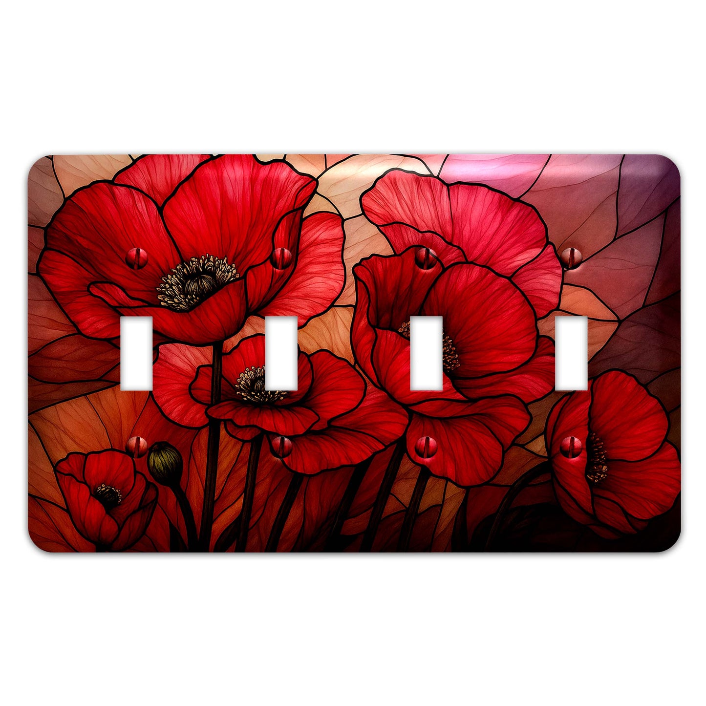 Switch Plate Cover - When Poppies Dream Faux Stained Glass Design – Metal Light Switch, Multiple Sizes, Home Decor - #5396