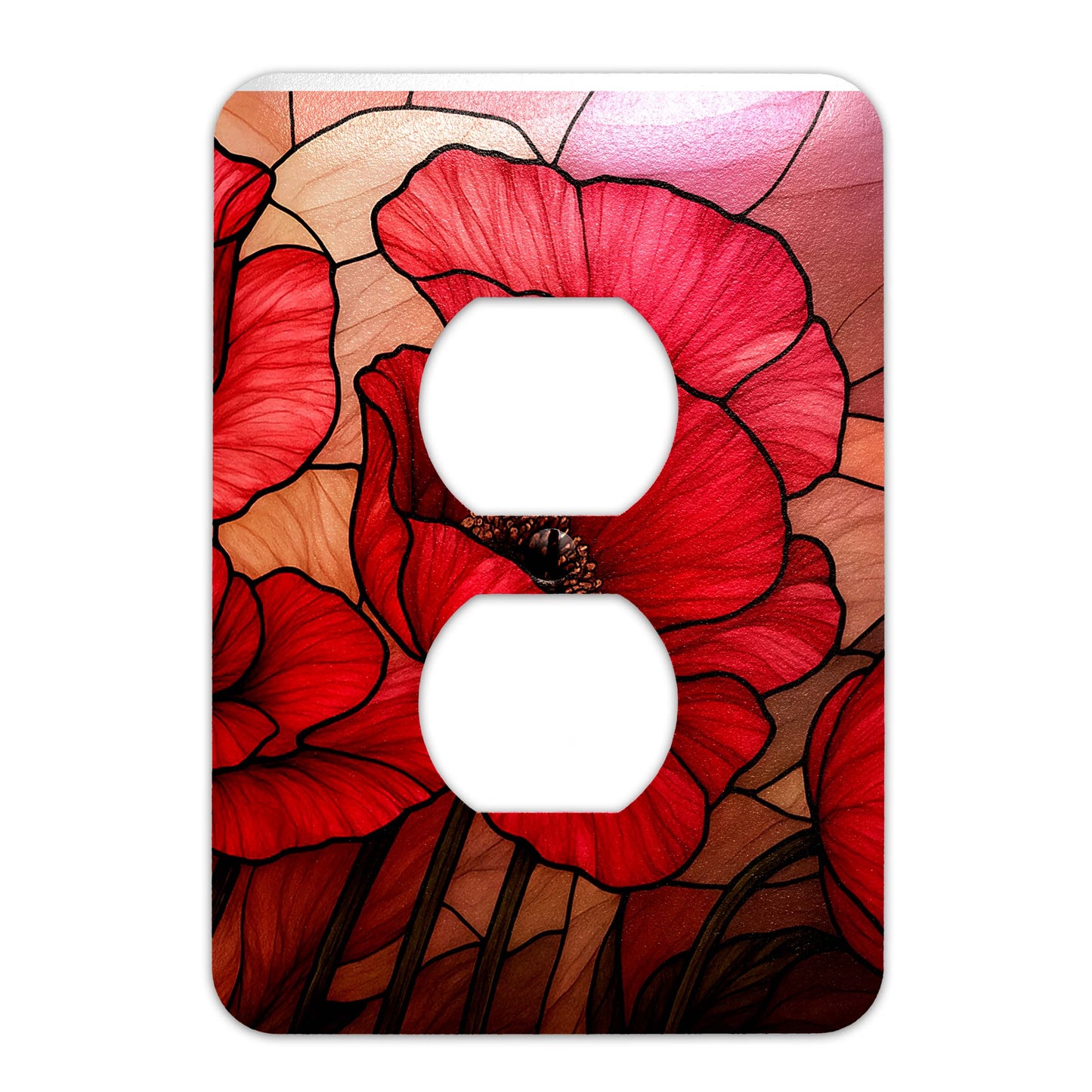 Switch Plate Cover - When Poppies Dream Faux Stained Glass Design – Metal Light Switch, Multiple Sizes, Home Decor - #5396