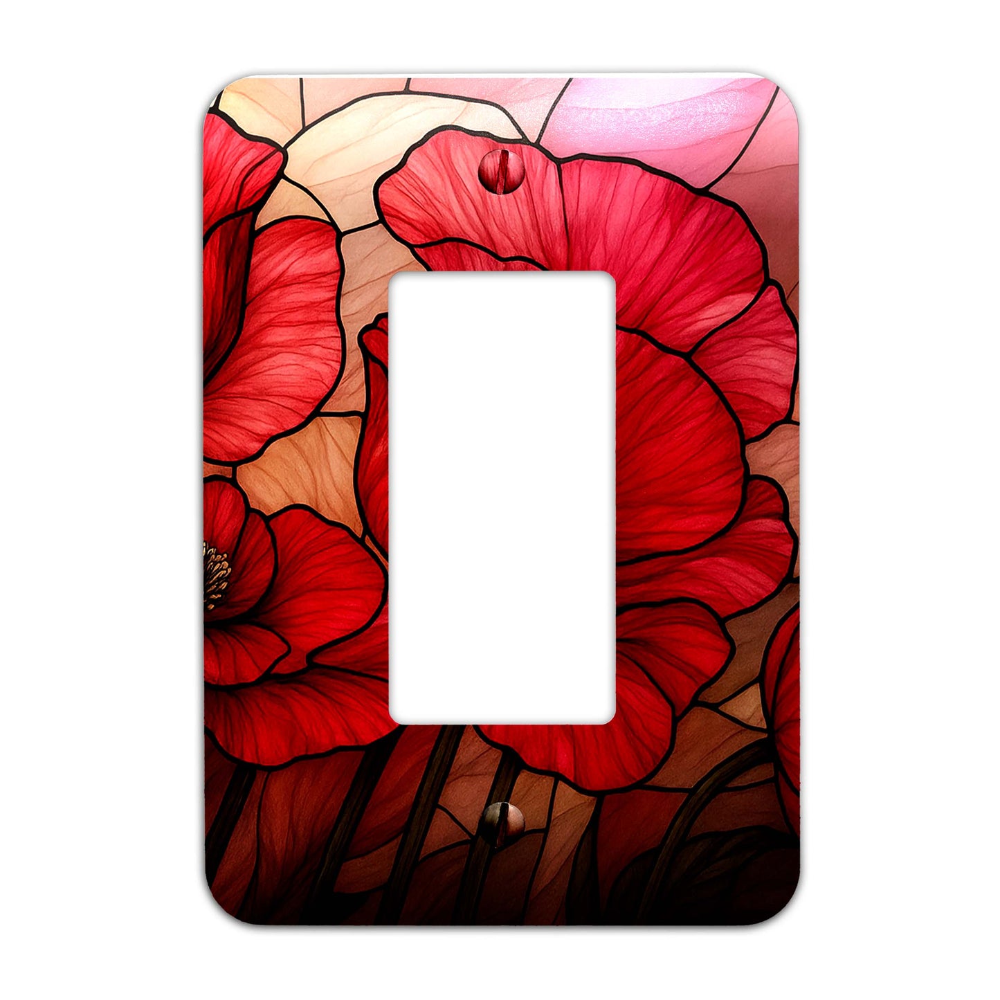 Switch Plate Cover - When Poppies Dream Faux Stained Glass Design – Metal Light Switch, Multiple Sizes, Home Decor - #5396