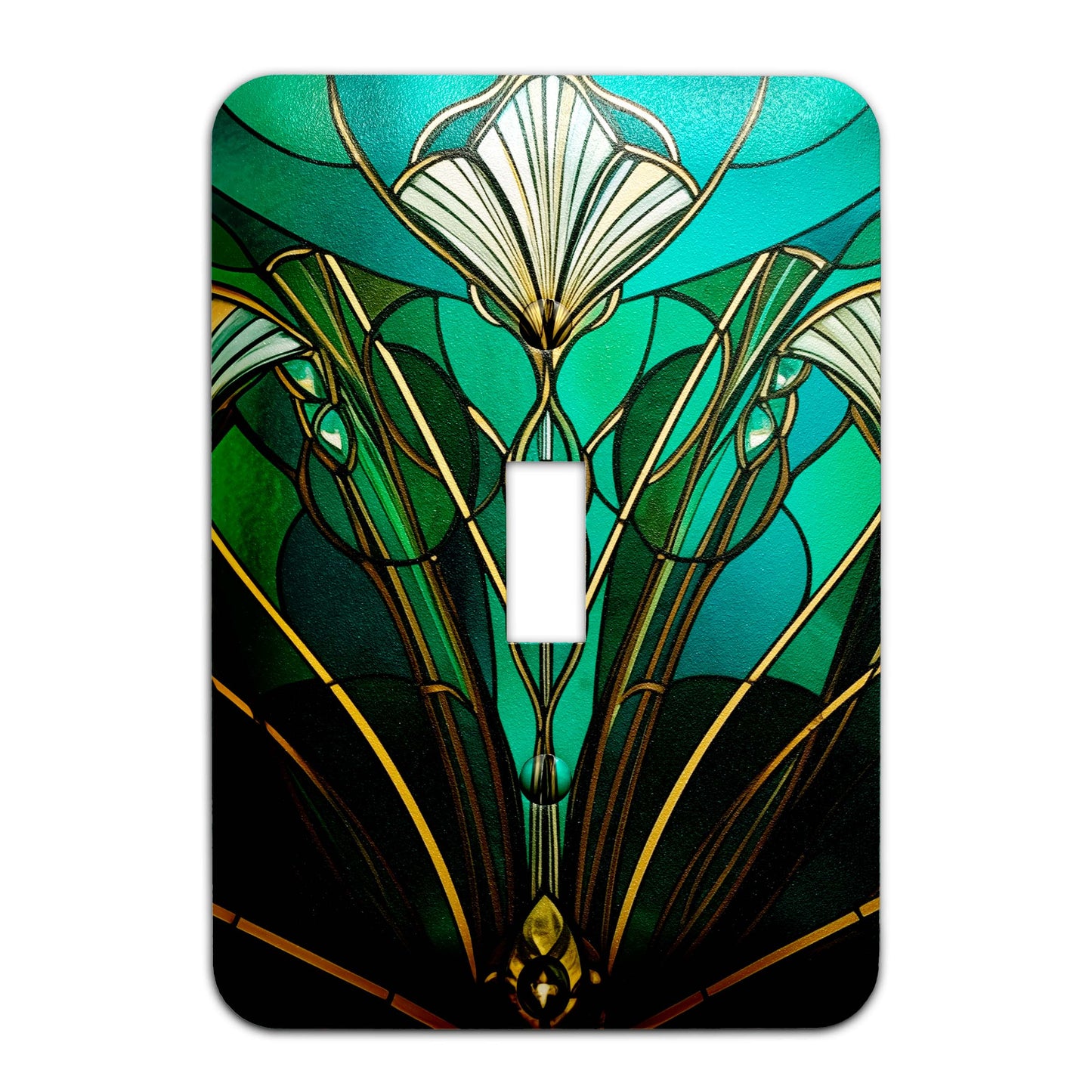 Emerald Bloom Decorative Switchplate | Metal Light Switch Cover, Multiple Sizes, Wall Art, Home Decor - #5382