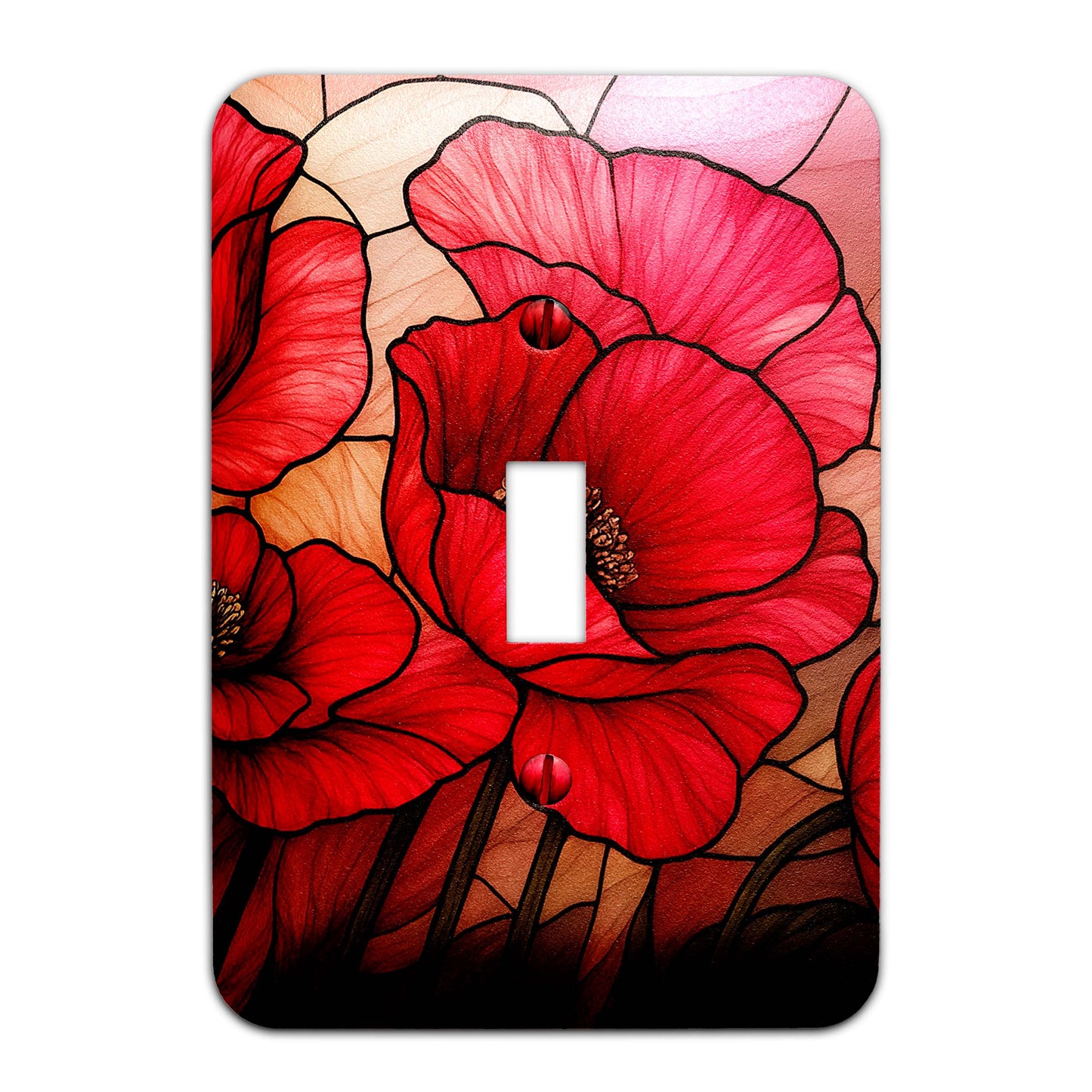 Switch Plate Cover - When Poppies Dream Faux Stained Glass Design – Metal Light Switch, Multiple Sizes, Home Decor - #5396