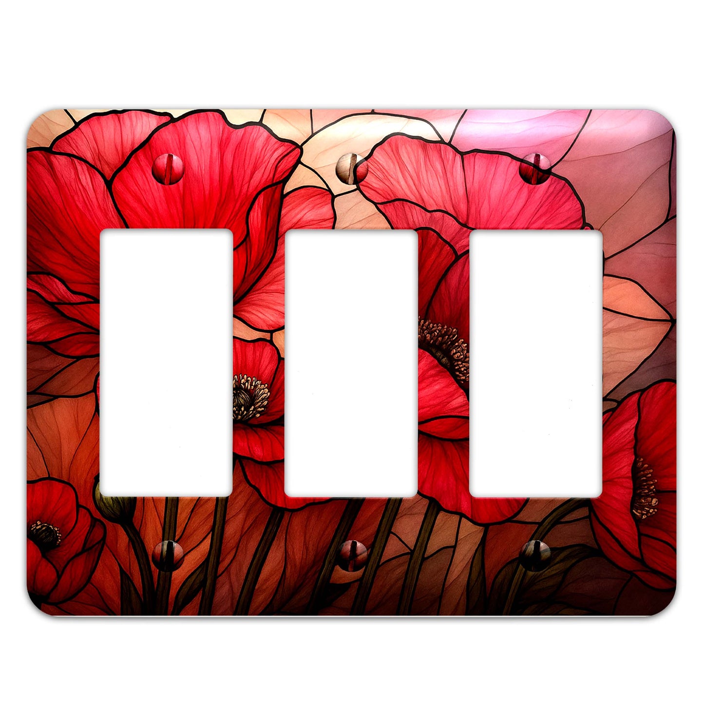 Switch Plate Cover - When Poppies Dream Faux Stained Glass Design – Metal Light Switch, Multiple Sizes, Home Decor - #5396