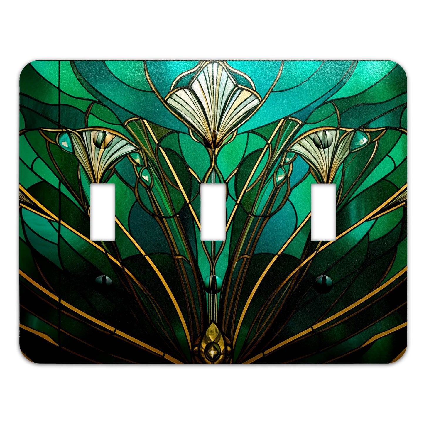 Emerald Bloom Decorative Switchplate | Metal Light Switch Cover, Multiple Sizes, Wall Art, Home Decor - #5382