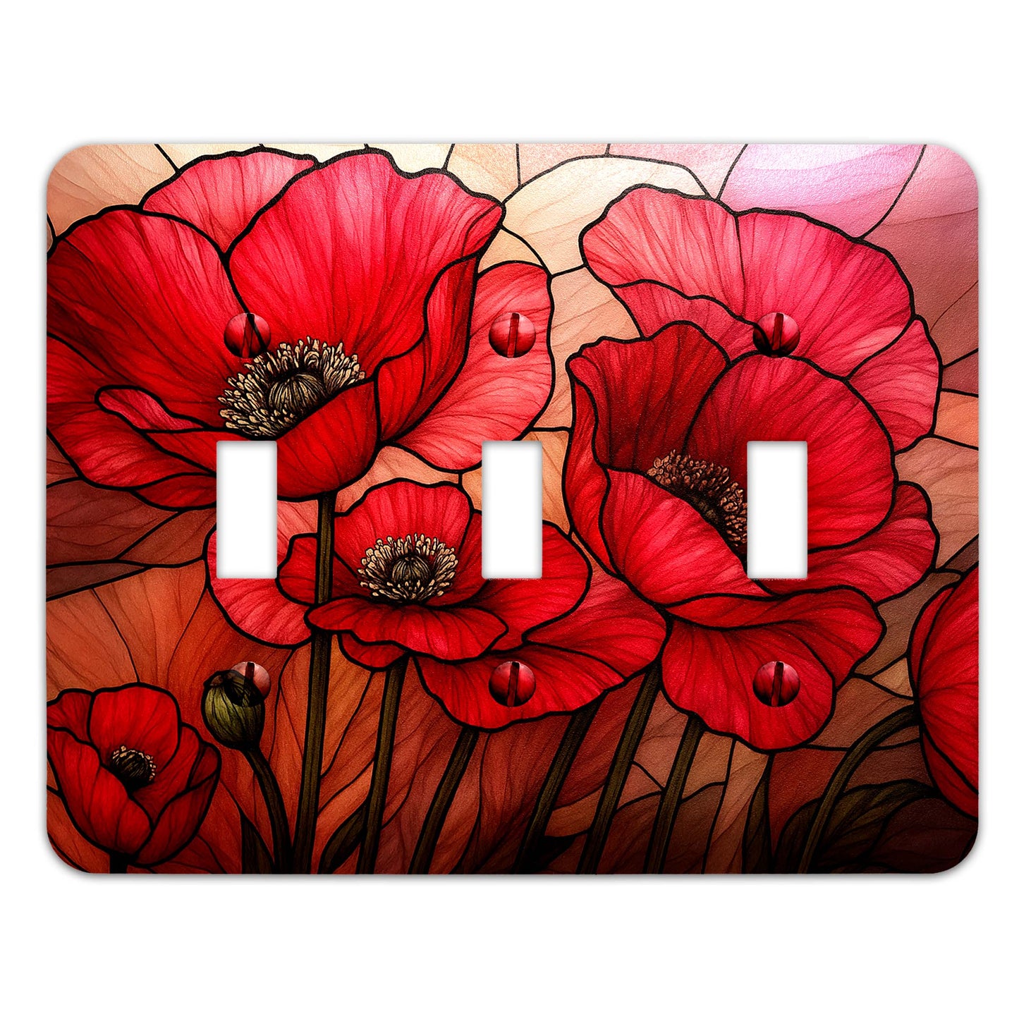 Switch Plate Cover - When Poppies Dream Faux Stained Glass Design – Metal Light Switch, Multiple Sizes, Home Decor - #5396