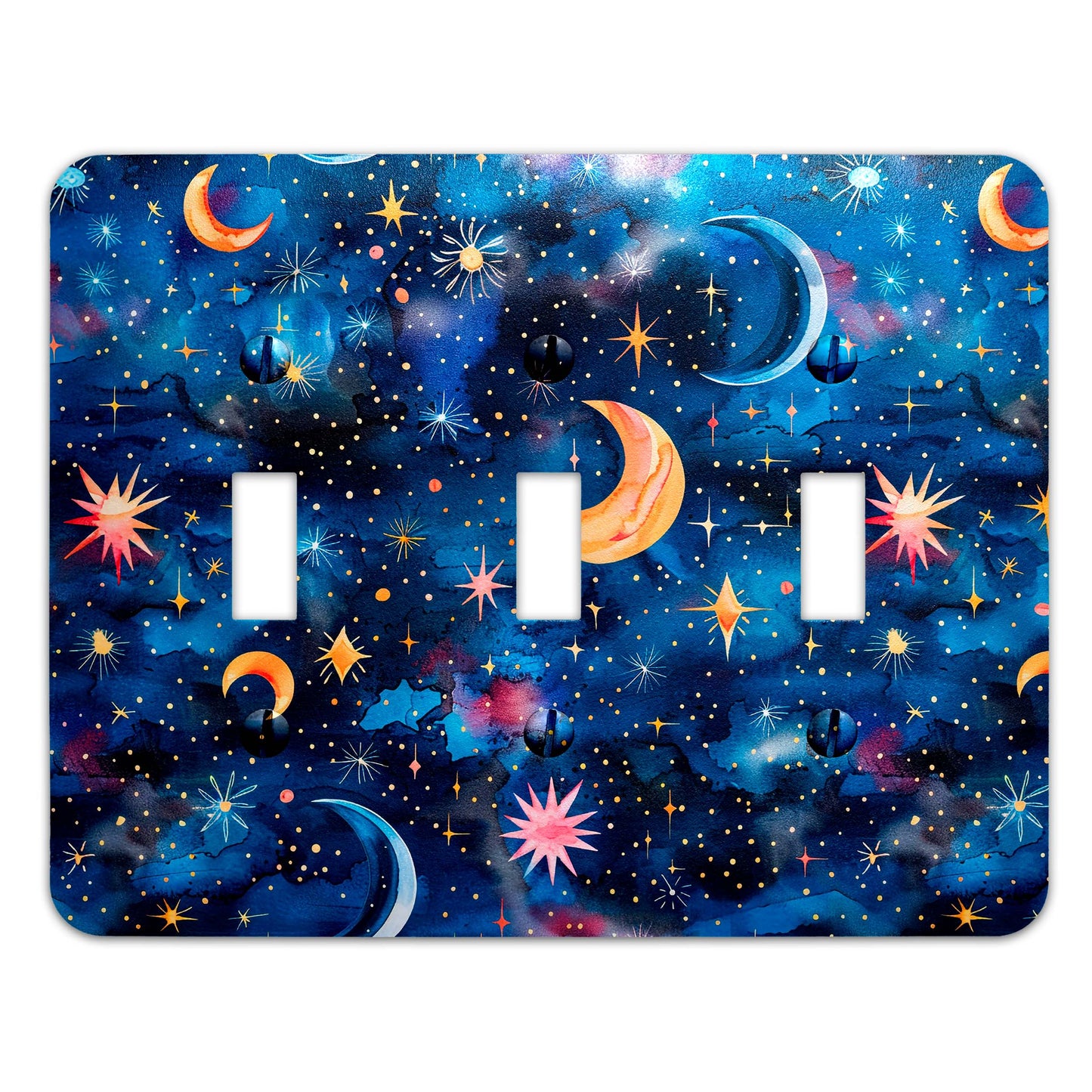 a double light switch cover with stars and planets