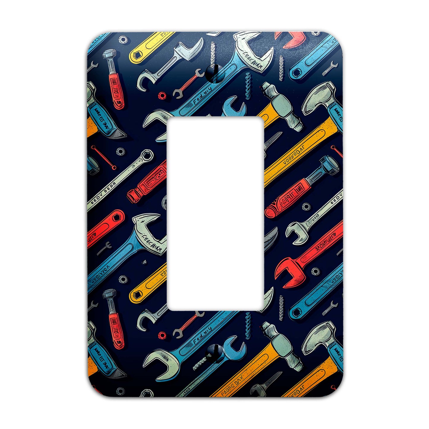 a light switch cover with tools all over it
