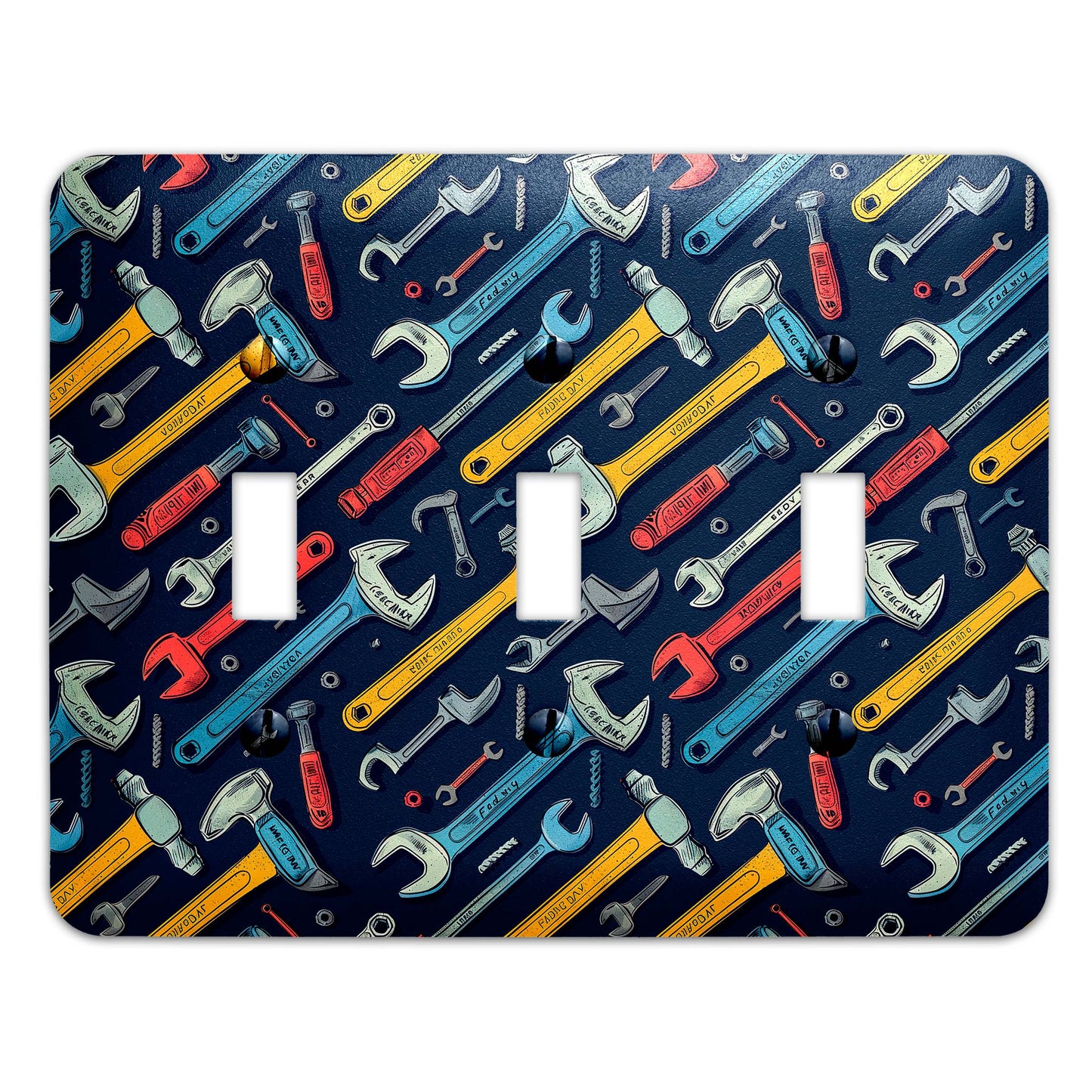 a light switch cover with a pattern of tools on it