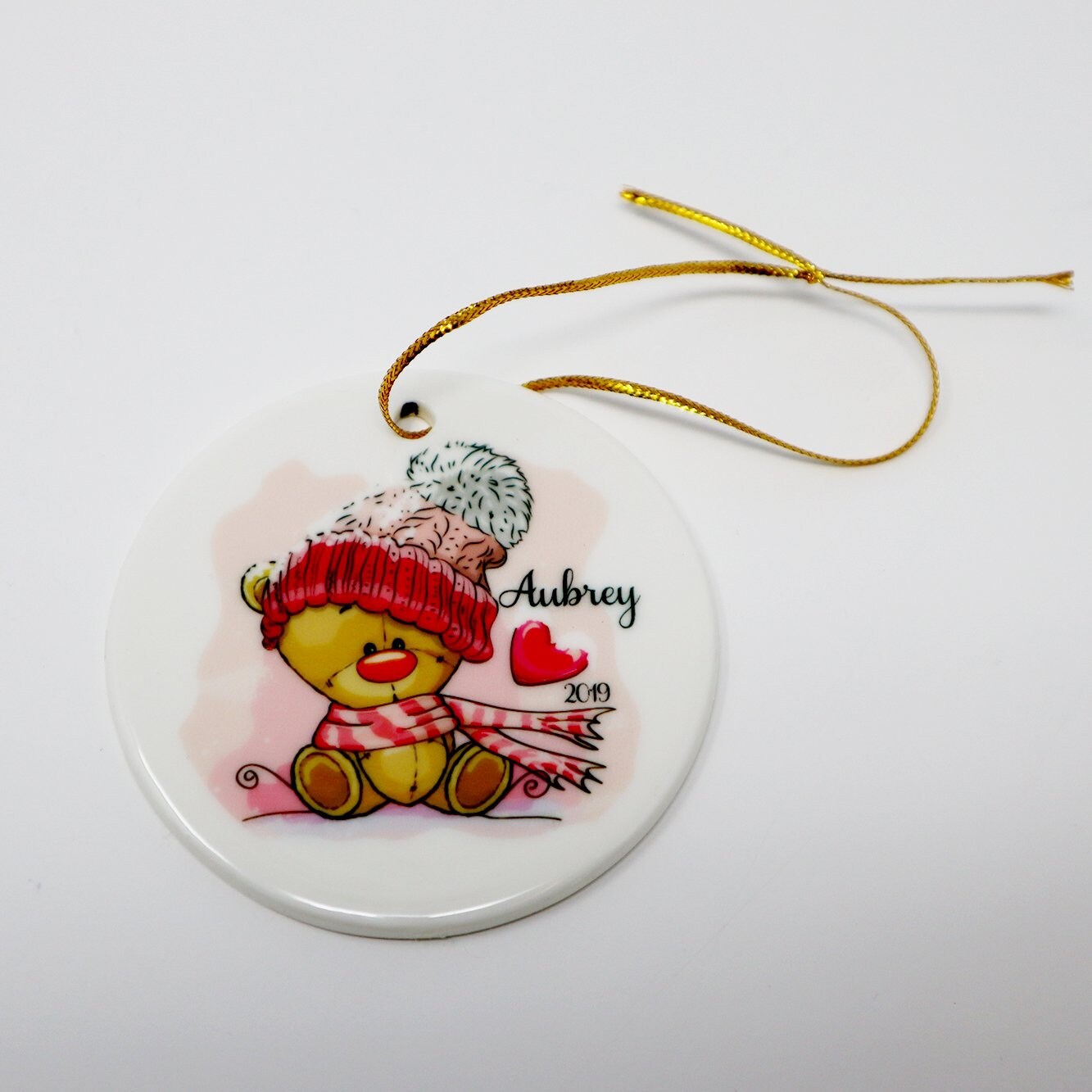 Teddy Bear Personalized Ceramic Christmas Ornament for Girl