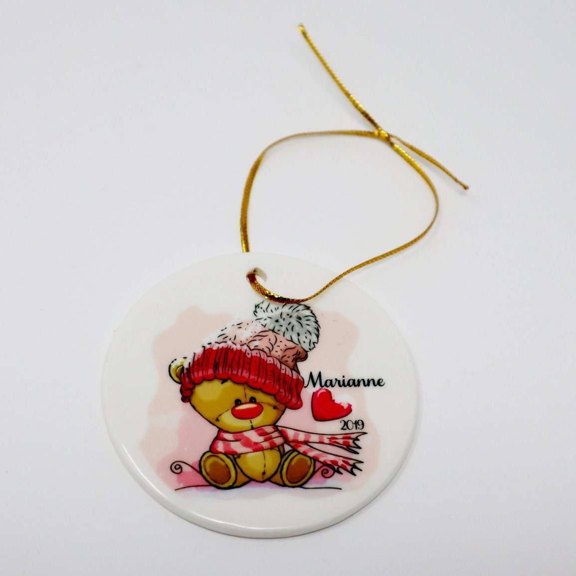 Teddy Bear Personalized Ceramic Christmas Ornament for Girl