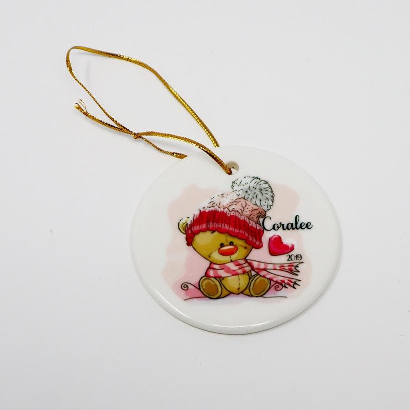 Teddy Bear Personalized Ceramic Christmas Ornament for Girl