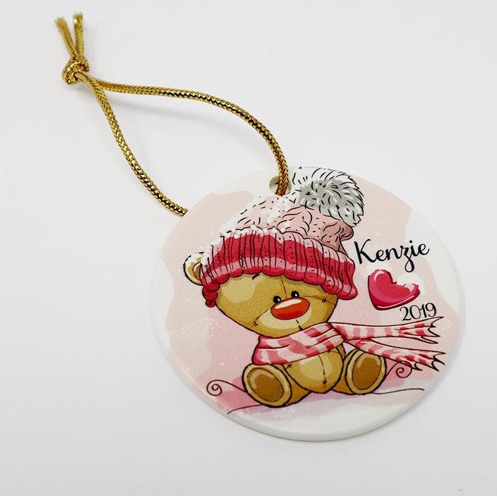 Teddy Bear Personalized Ceramic Christmas Ornament for Girl