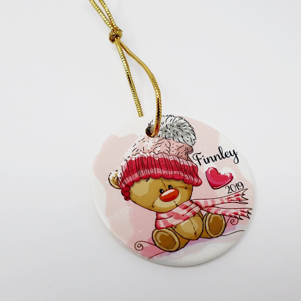 Teddy Bear Personalized Ceramic Christmas Ornament for Girl