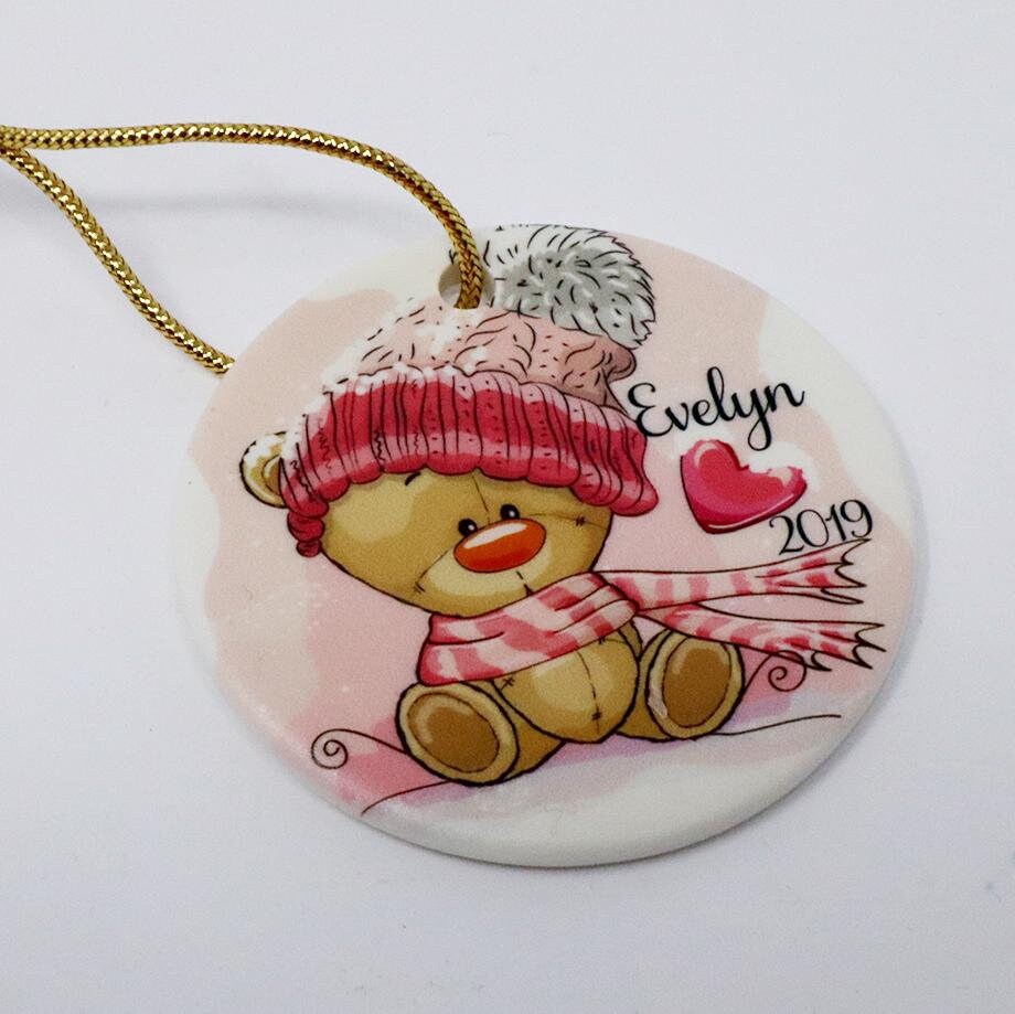 Teddy Bear Personalized Ceramic Christmas Ornament for Girl