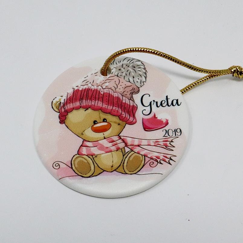 Teddy Bear Personalized Ceramic Christmas Ornament for Girl