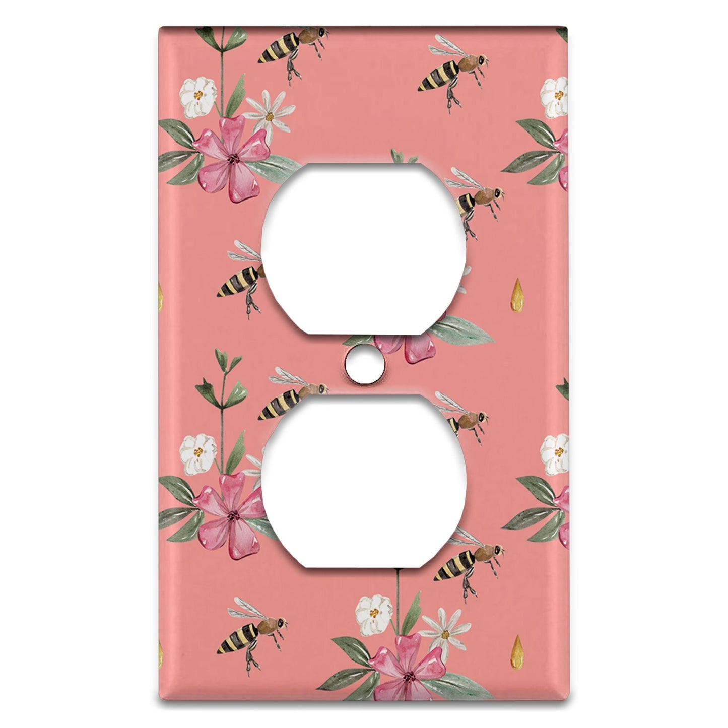 Metal Light Switch Plate Cover Pink Floral Bee with Honey Decorative Light Switchplate Cover, Other Sizes Available, Home Decor, Lighting
