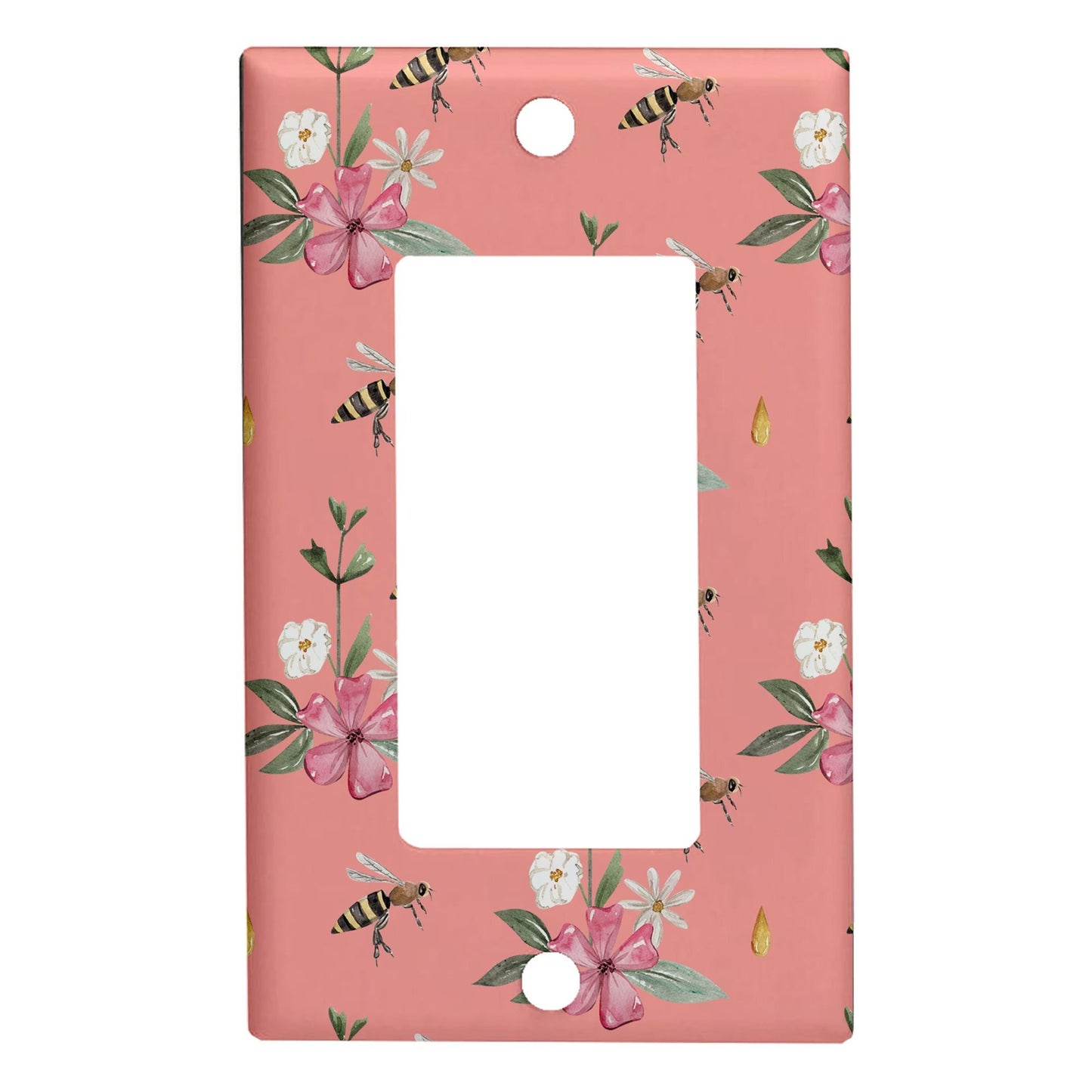 Metal Light Switch Plate Cover Pink Floral Bee with Honey Decorative Light Switchplate Cover, Other Sizes Available, Home Decor, Lighting