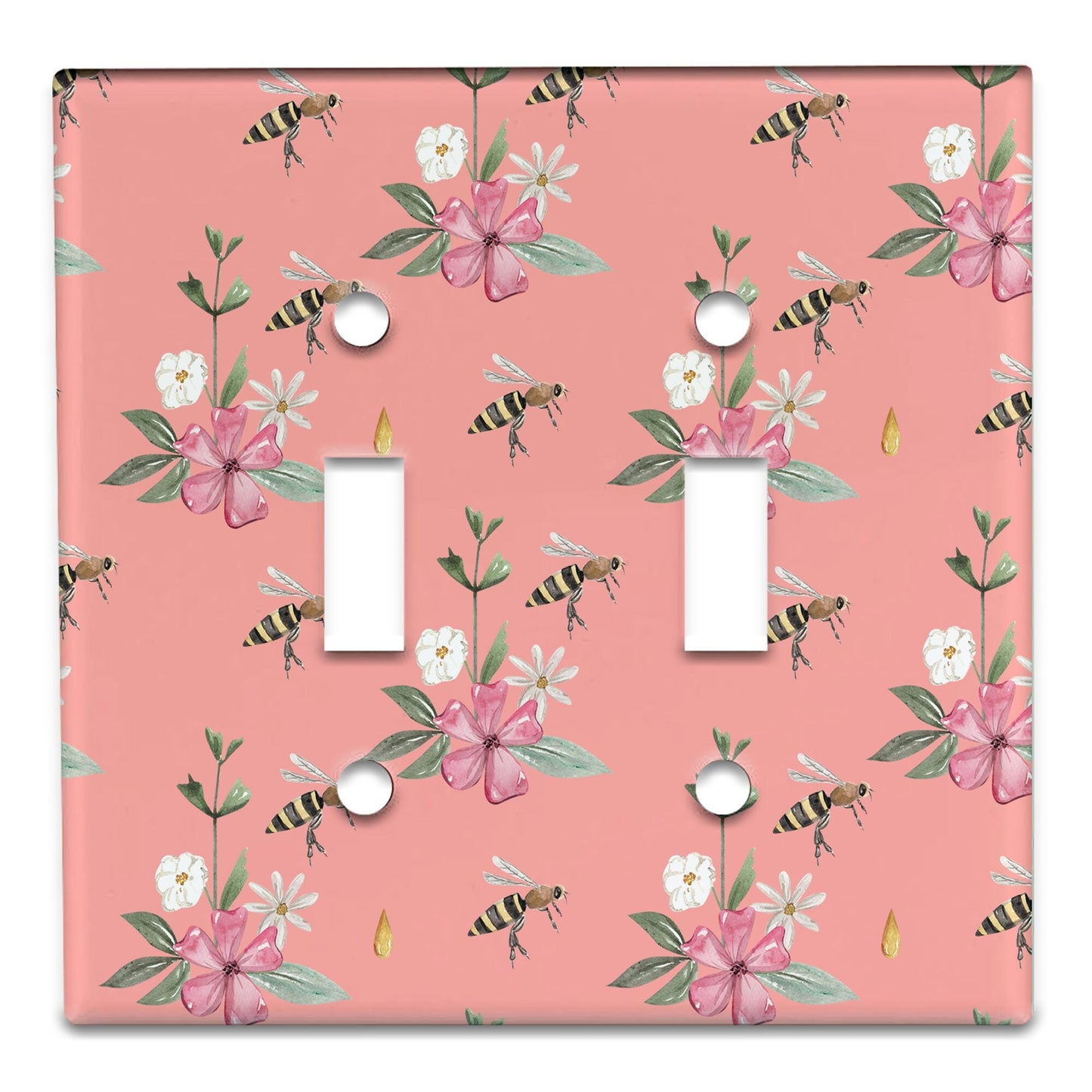 Metal Light Switch Plate Cover Pink Floral Bee with Honey Decorative Light Switchplate Cover, Other Sizes Available, Home Decor, Lighting