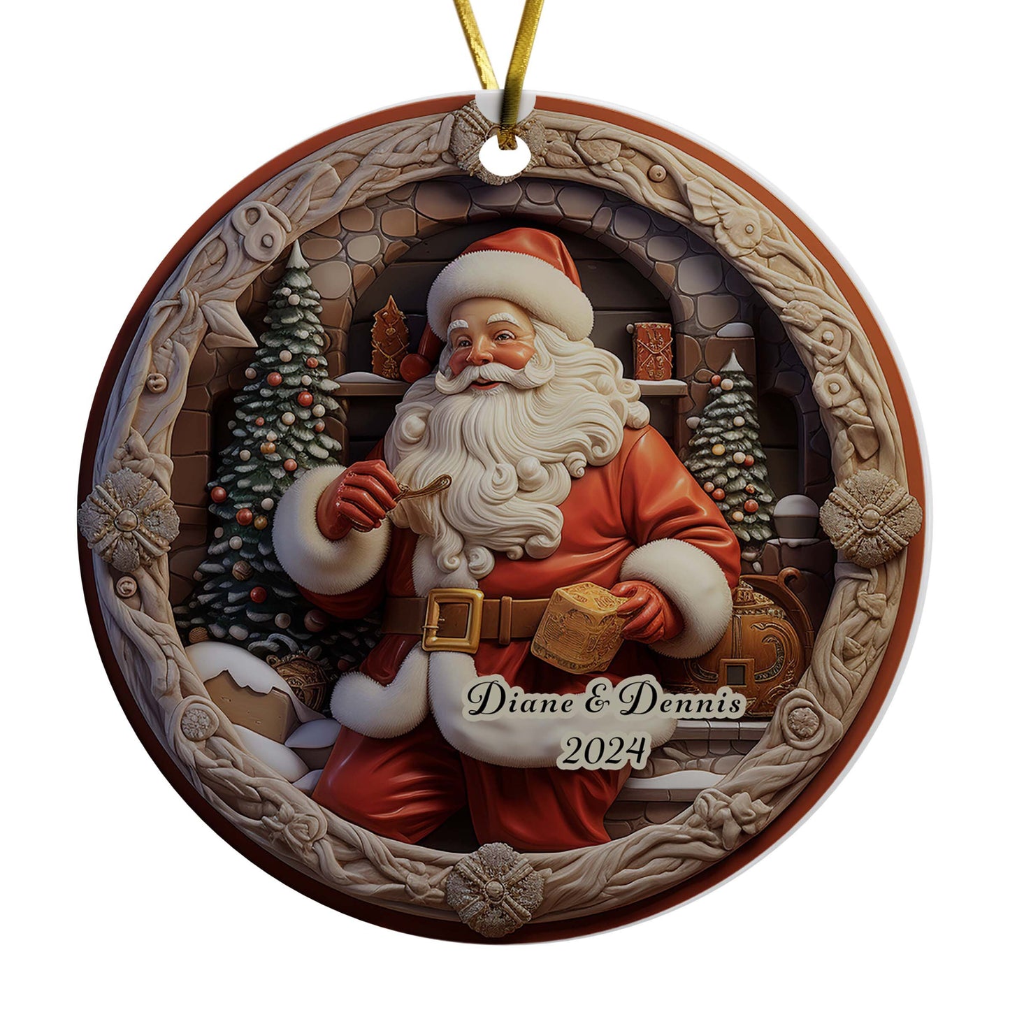 Santa Claus Personalized Christmas Ornament, Porcelain Ceramic Ornament, In Velvet Pouch for Gift Giving