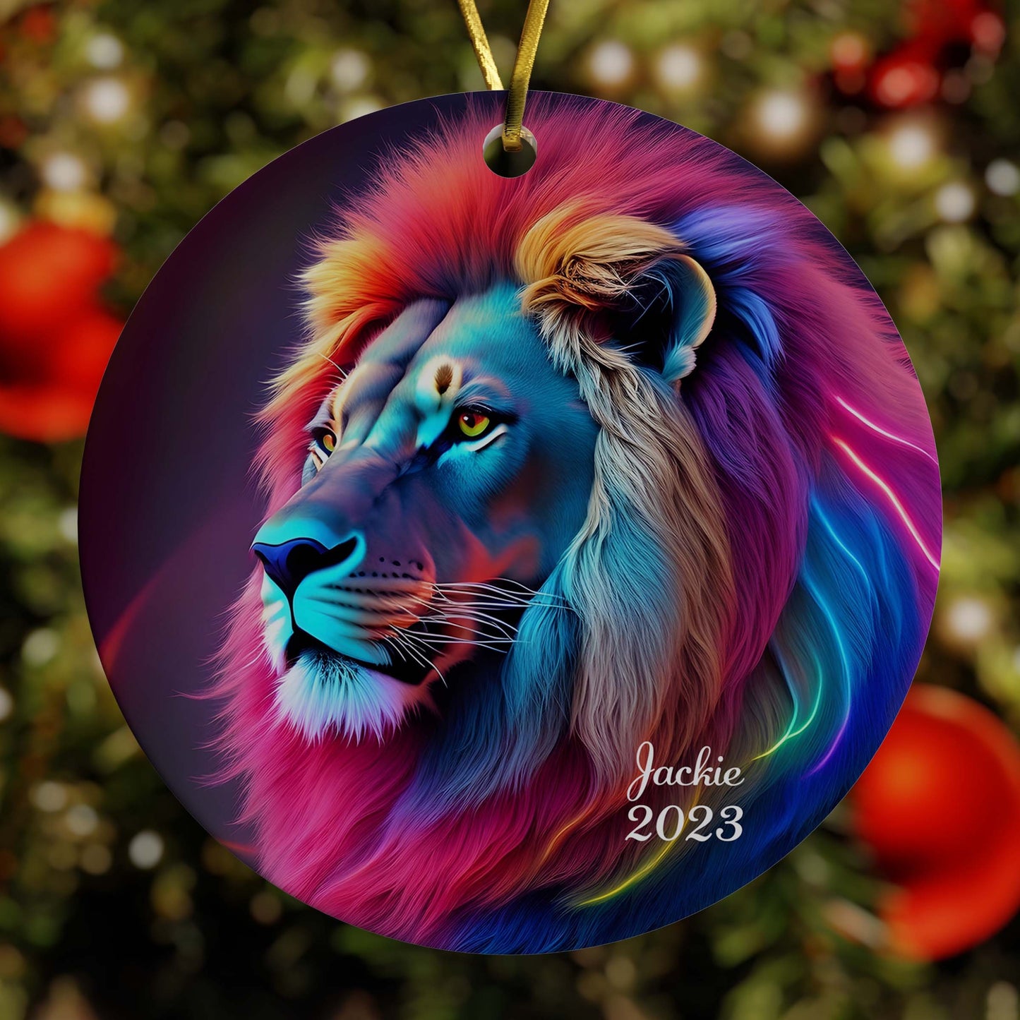 Brave Lion Personalized Christmas Ornament, Porcelain Ceramic Ornament, In Velvet Pouch for Gift Giving (Copy)