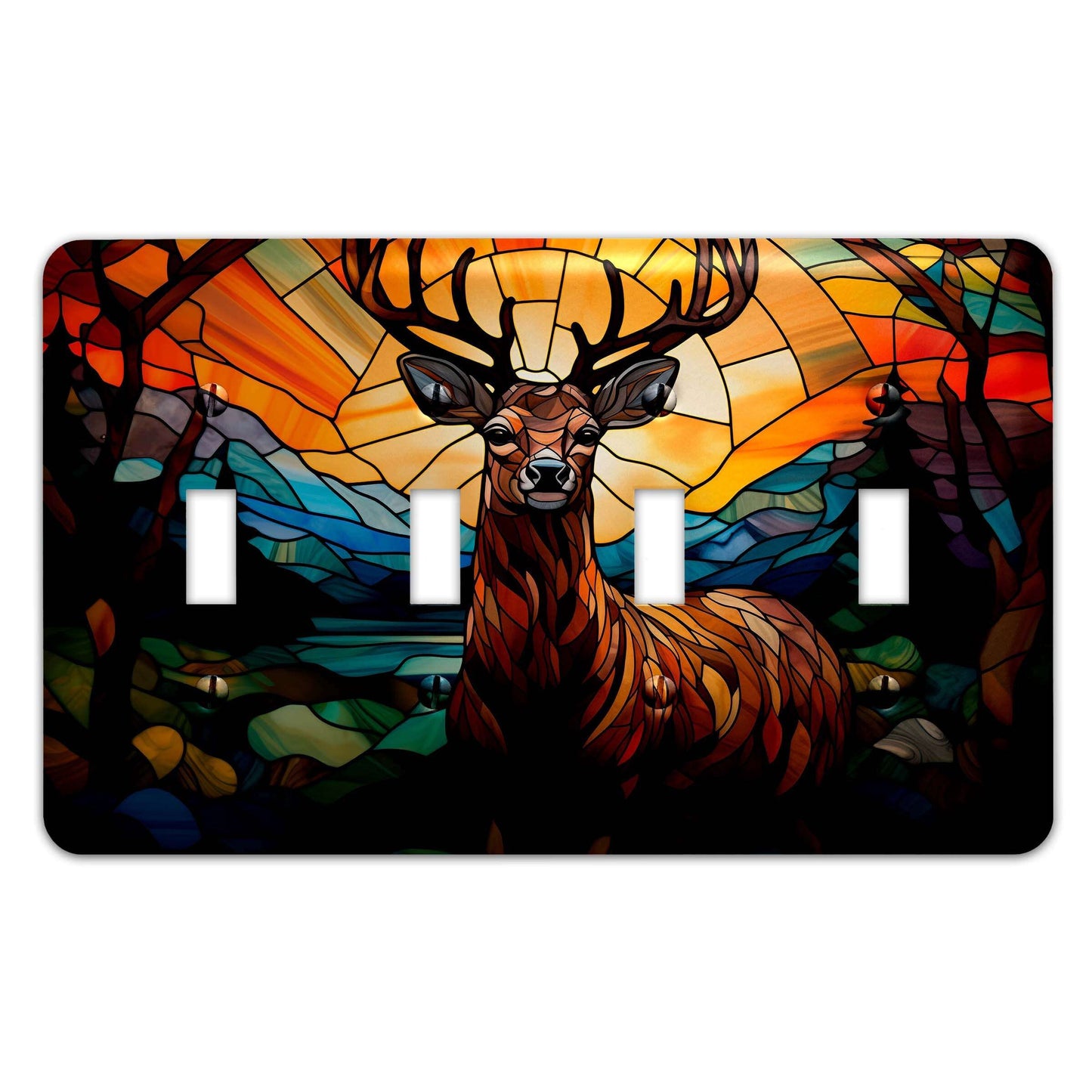 Metal Decorative Light Switch Plate Cover - Majestic Buck on Stained Glass - Other Sizes Available #4751