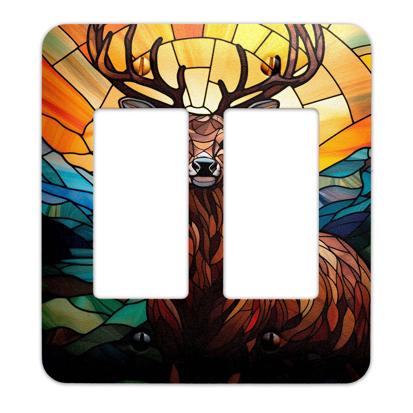 Metal Decorative Light Switch Plate Cover - Majestic Buck on Stained Glass - Other Sizes Available #4751