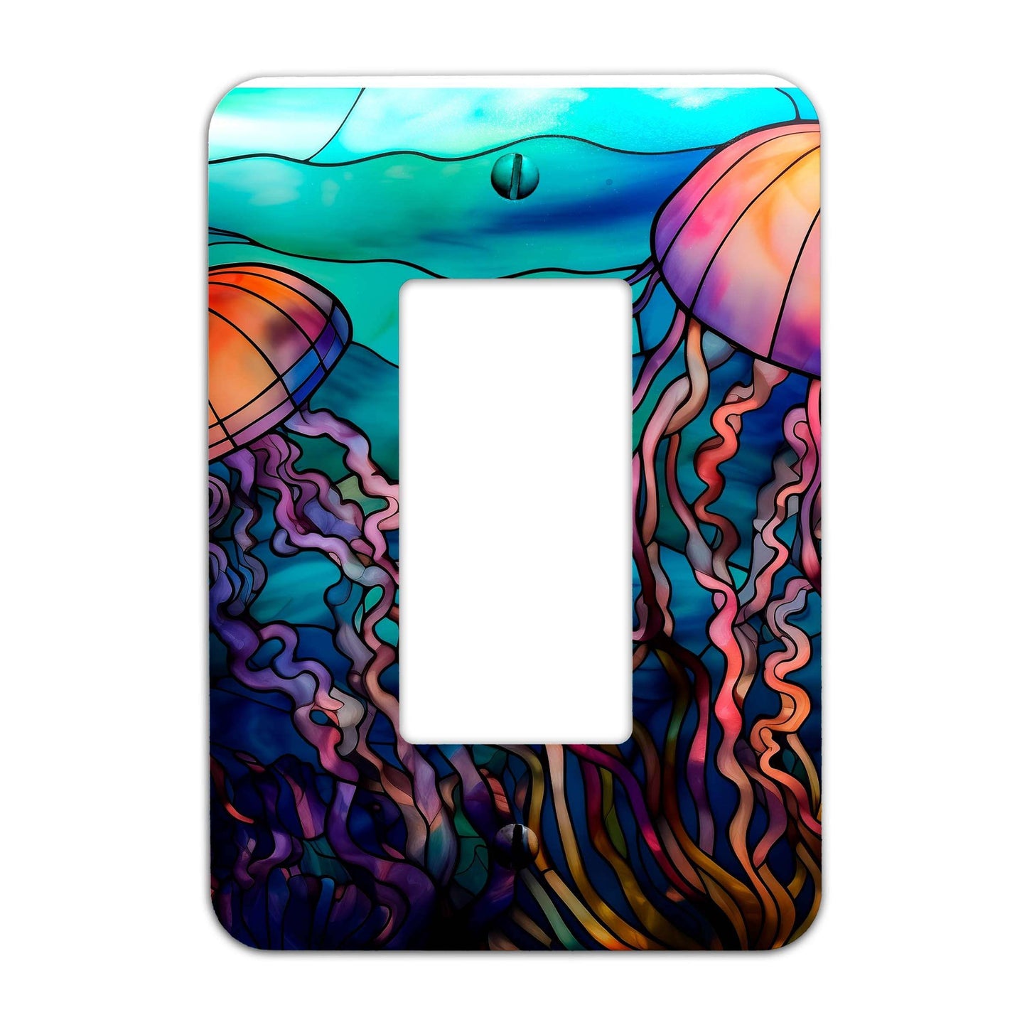 Metal Decorative Light Switch Plate Cover - Jellyfish on Stained Glass- Other Sizes Available #4756