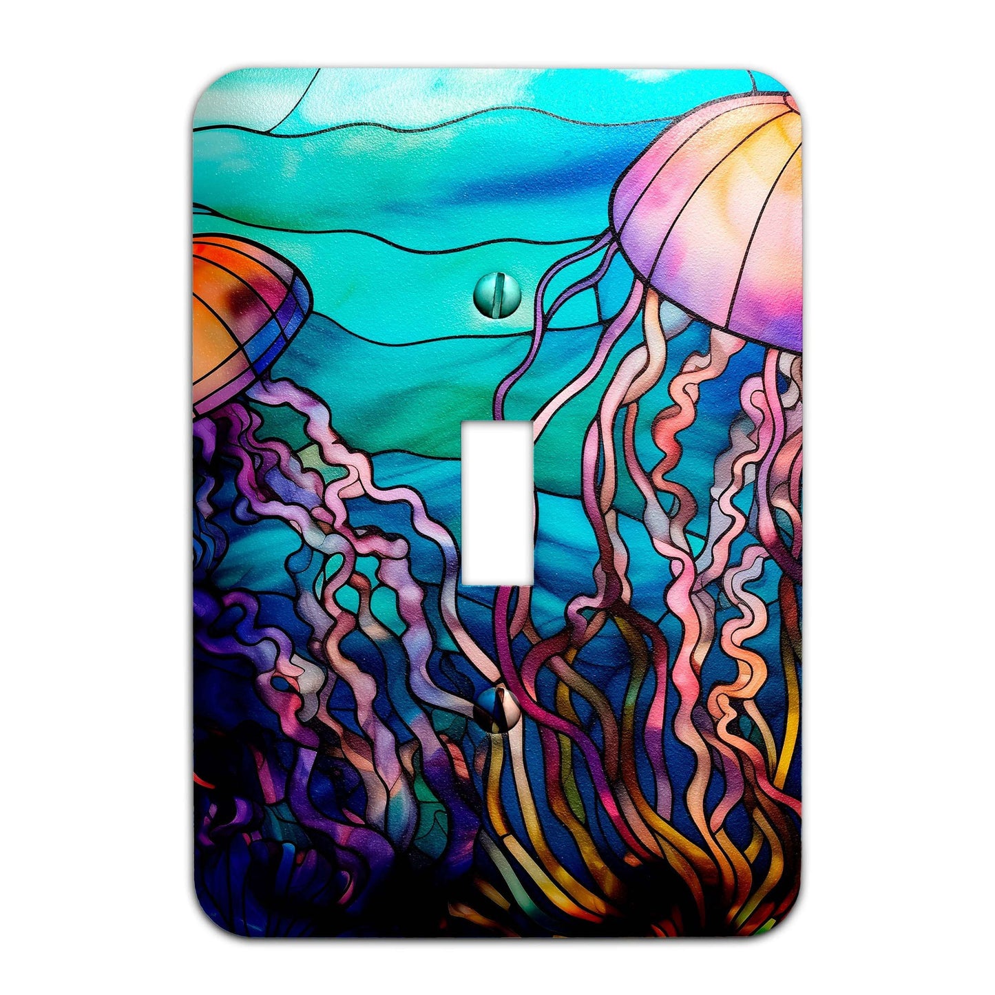 Metal Decorative Light Switch Plate Cover - Jellyfish on Stained Glass- Other Sizes Available #4756