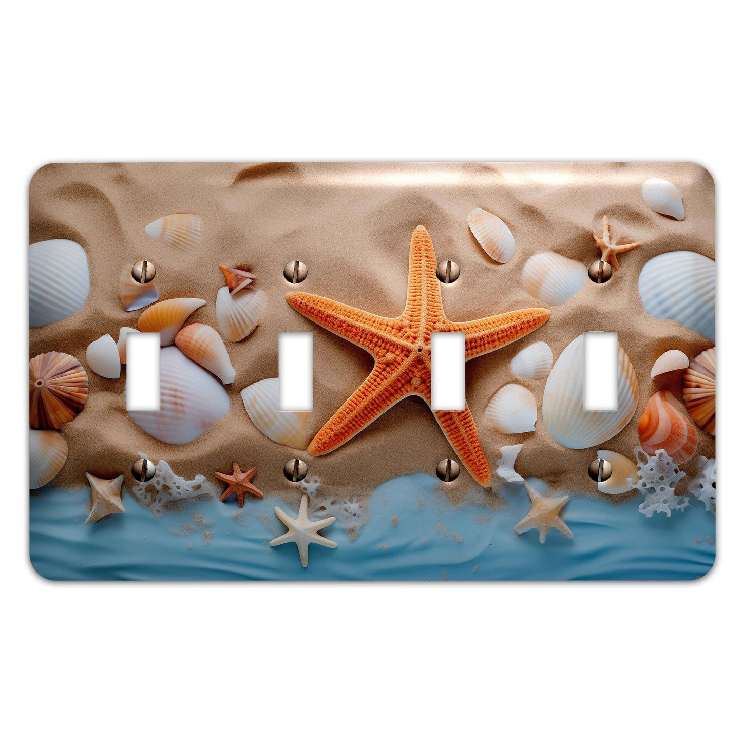 Metal Decorative Light Switch Plate Cover - Starfish and Seashells on the Beach - Other Sizes Available #4760